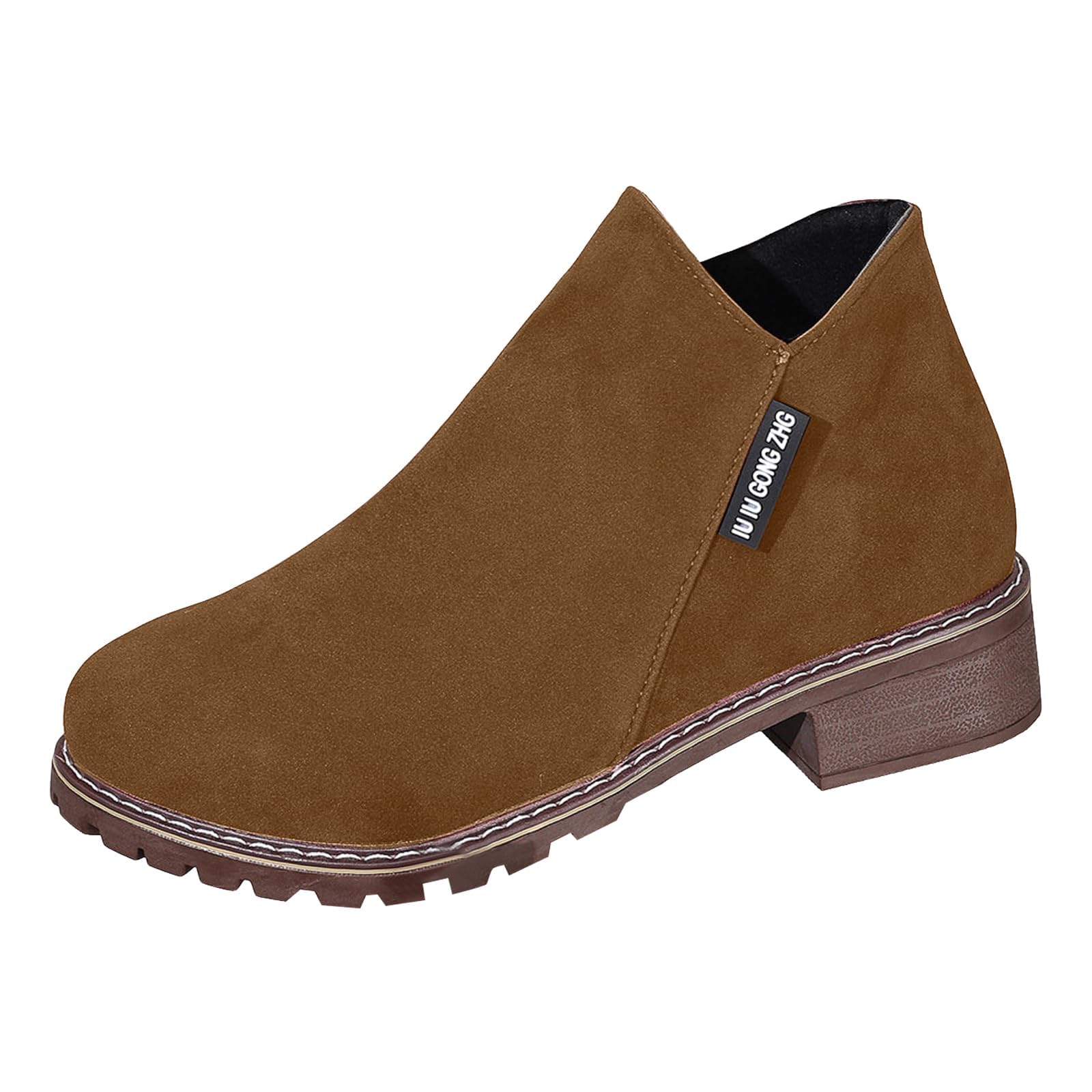 Ankle Boots for Women Low Heel Wide Width Side V Cutout Non Slip Outsole Chunky Heels Short Booties