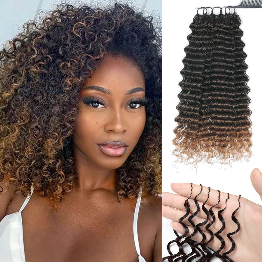 Renyarch Hair Crochet Human Hair Bundles for Black Women 14 Pollici Deep Wave Hair Crochet Hair 200g 160c T30# Water Wave Wet and Wavy Invisible Knotless Curly Extensions