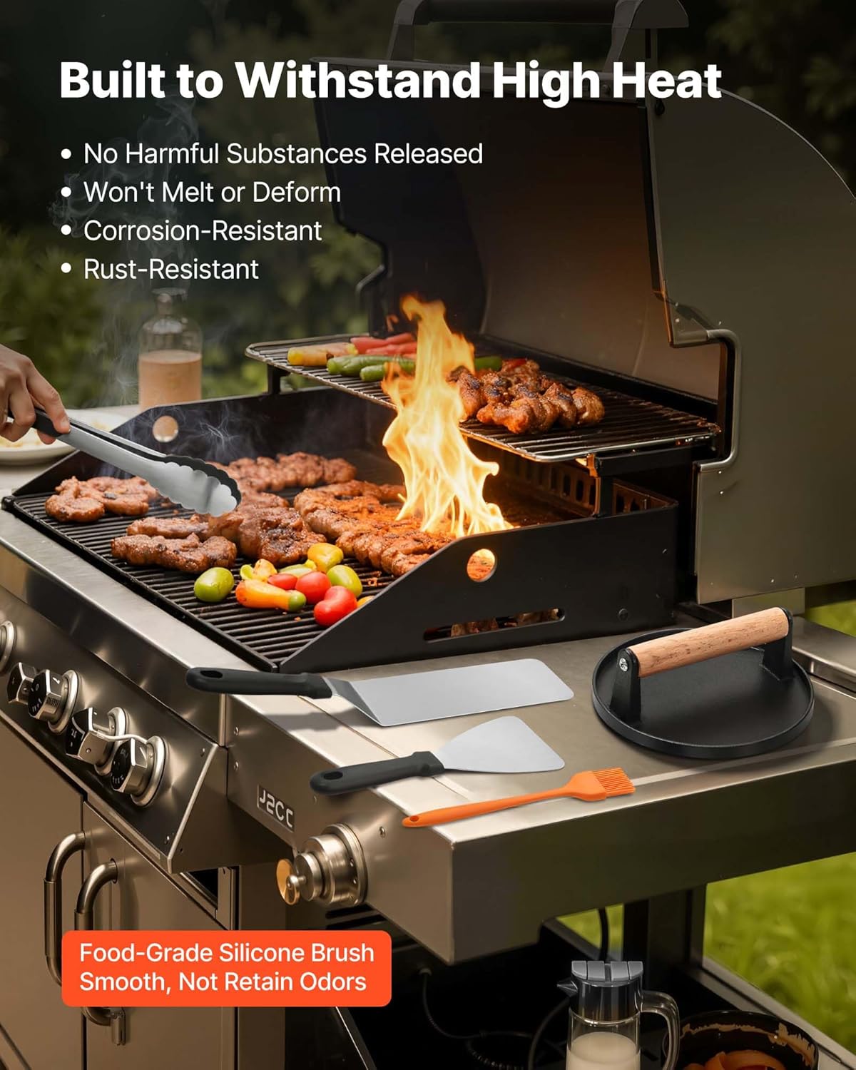 VEVOR 28PCS Griddle Accessories Kit, Flat Top Grill Accessory, Enlarged Spatula Gift Set, Stainless Steel Grilling Tools with Basting Cover, Tong, Burger Press, Carry Bag, for Outdoor BBQ Teppanyaki