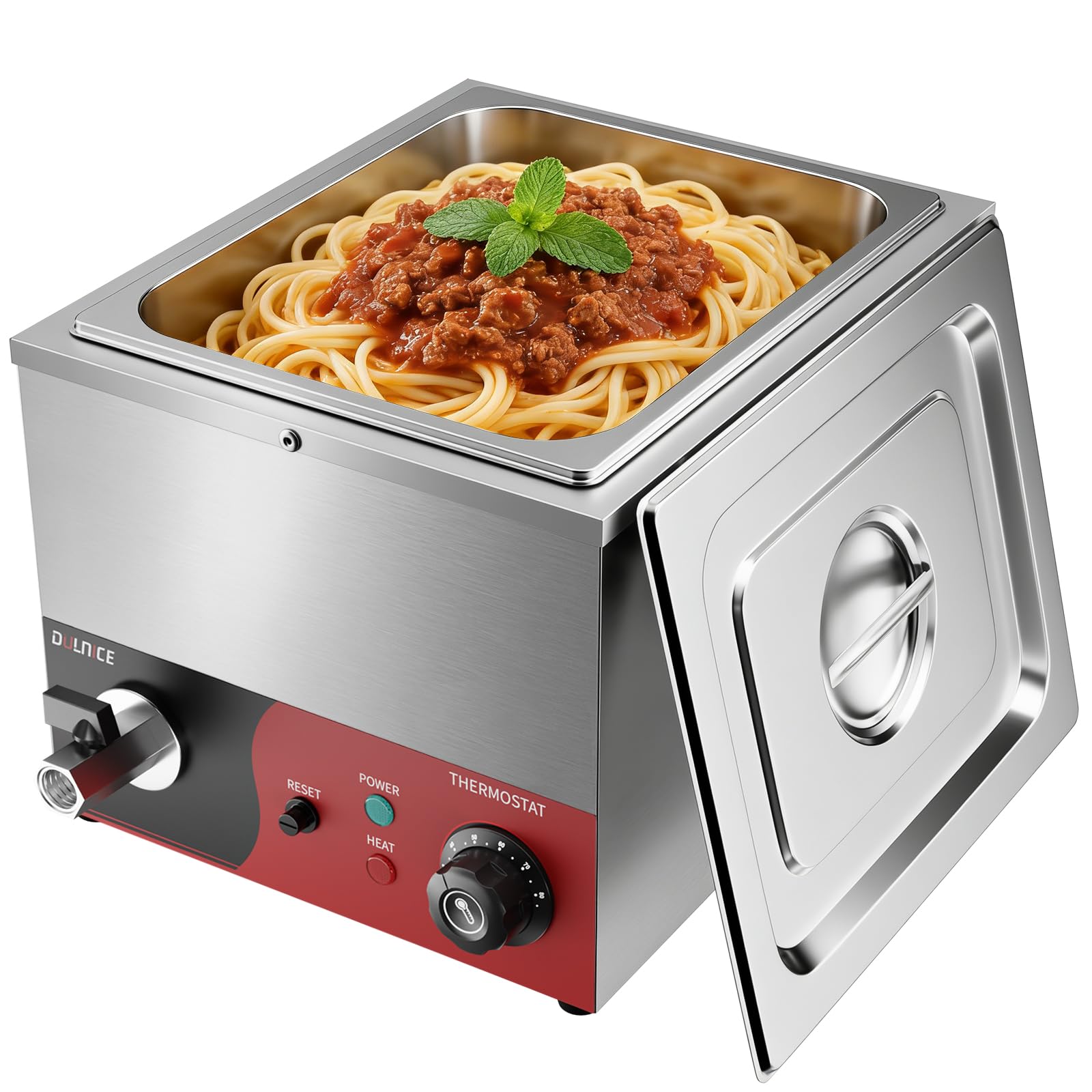 Bain Marie - Calentador eléctrico GN 1/2 con reinicio, 600 W, acero inoxidable, con grifo de desagüe, para fiestas, catering y restaurantes, 30-85 °C