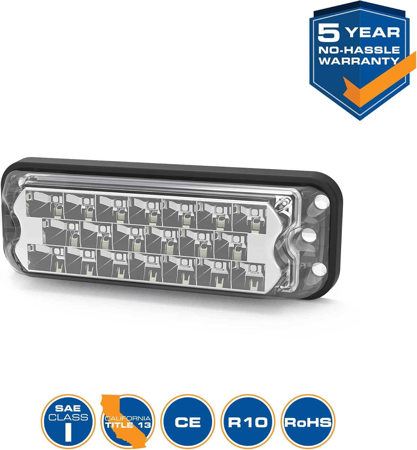 ECCO LED High-Intensity 20 LEDs Directional Amber Surface Mount 0.4 amps 12V 24V Waterproof 7 Flash Patterns Warning Light for Truck off Road car Commercial Vehicles, 5 Year Warranty