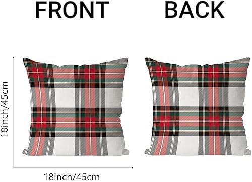 Miniatura 5 de Juego de 2 fundas de almohada de Navidad de 18 x 18 pulgadas, color rojo, verde y blanco, a cuadros, decoraciones de vacaciones de invierno, fundas