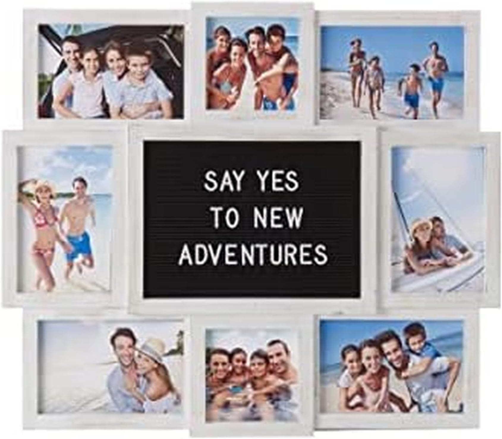 MELANNCO Customizable Letterboard 8-Opening Photo Collage, 19 x 17 inch, Distressed White