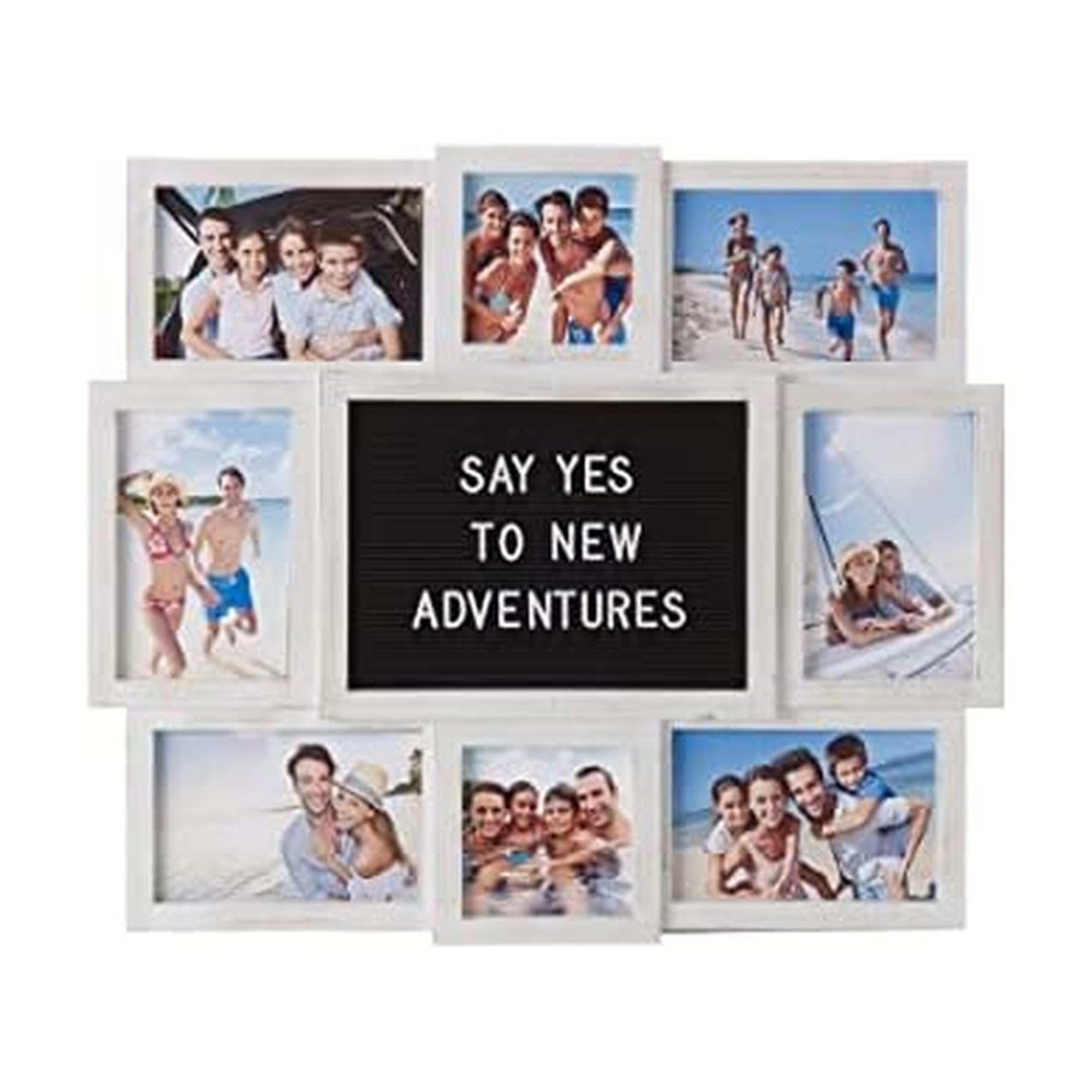 MELANNCO Customizable Letterboard 8-Opening Photo Collage, 19 x 17 inch, Distressed White