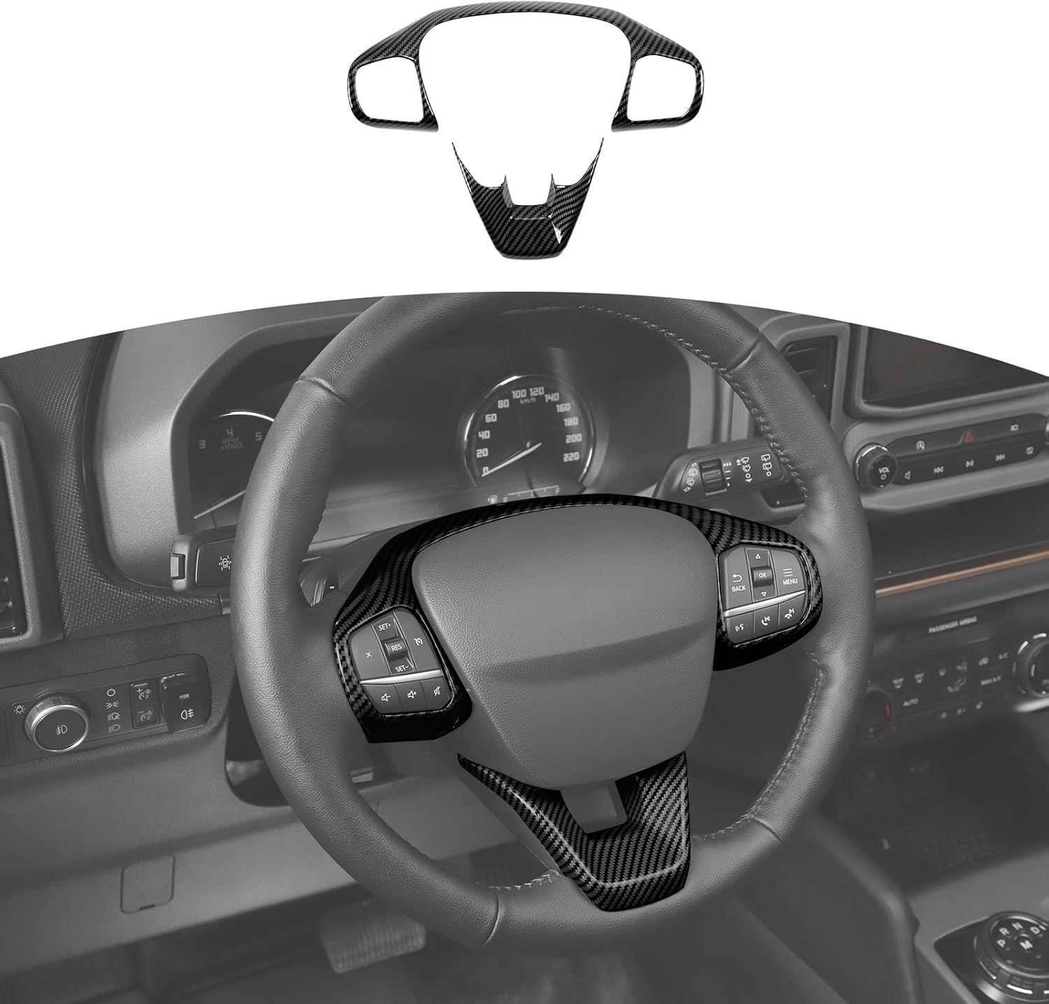 for Bronco Sport Steering Wheel Carbon Fiber Trim Cover for Bronco Sport 2021-Present Black Carbon Fiber Grain Interior Accessories