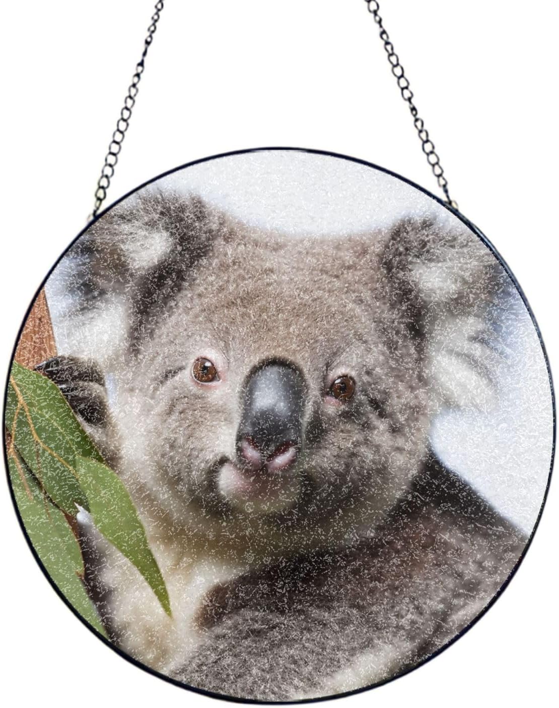 Stained Glass Window Hanging 12in（30cm）, Koala Bear Sun Catchers Indoor Window, Stained Glass Suncatcher Ornament with Metal Chain, Wall Art Home Decor Gift for Women Mother's Day