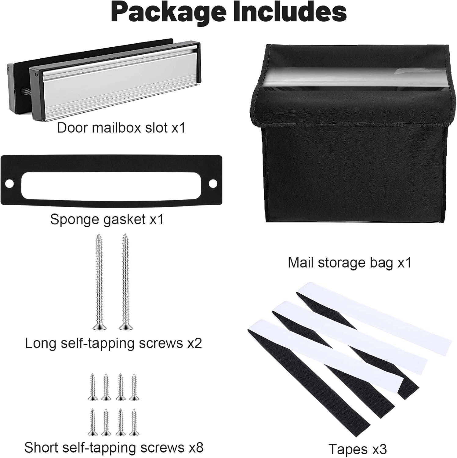 1 Set Letterplate for Front Door, 12 Inch Zinc Alloy Mail Slots Cover with Mail Catcher Bag Door Letterbox for Wooden, Composite Doors