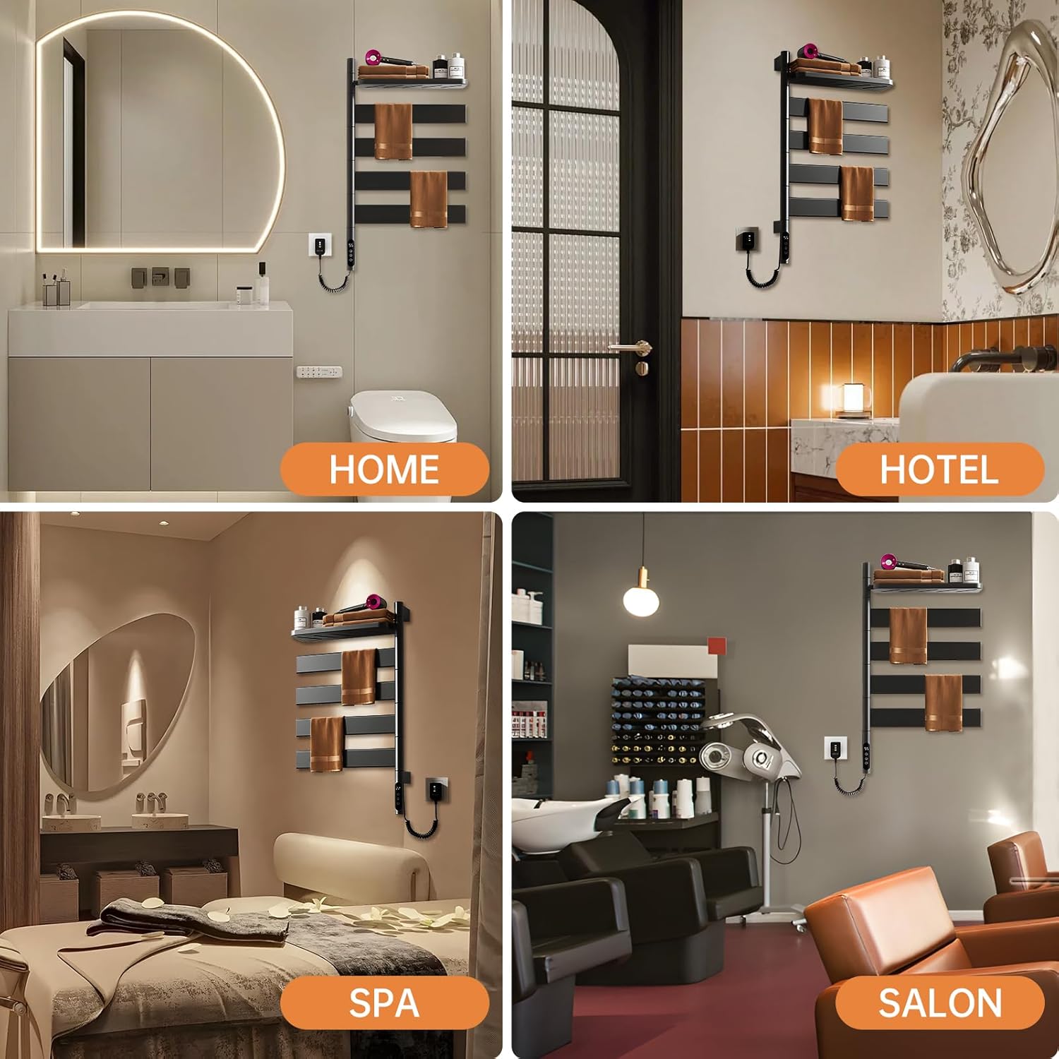 Swivel Heated Towel Rack, Wall Mounted Electric Towel Warmer Rack, 4 Square Bars Towel Dryer with Tray, Towel Heater with LED Timer and Temperature Control for Home, Bathroom (G69-Matte Black)