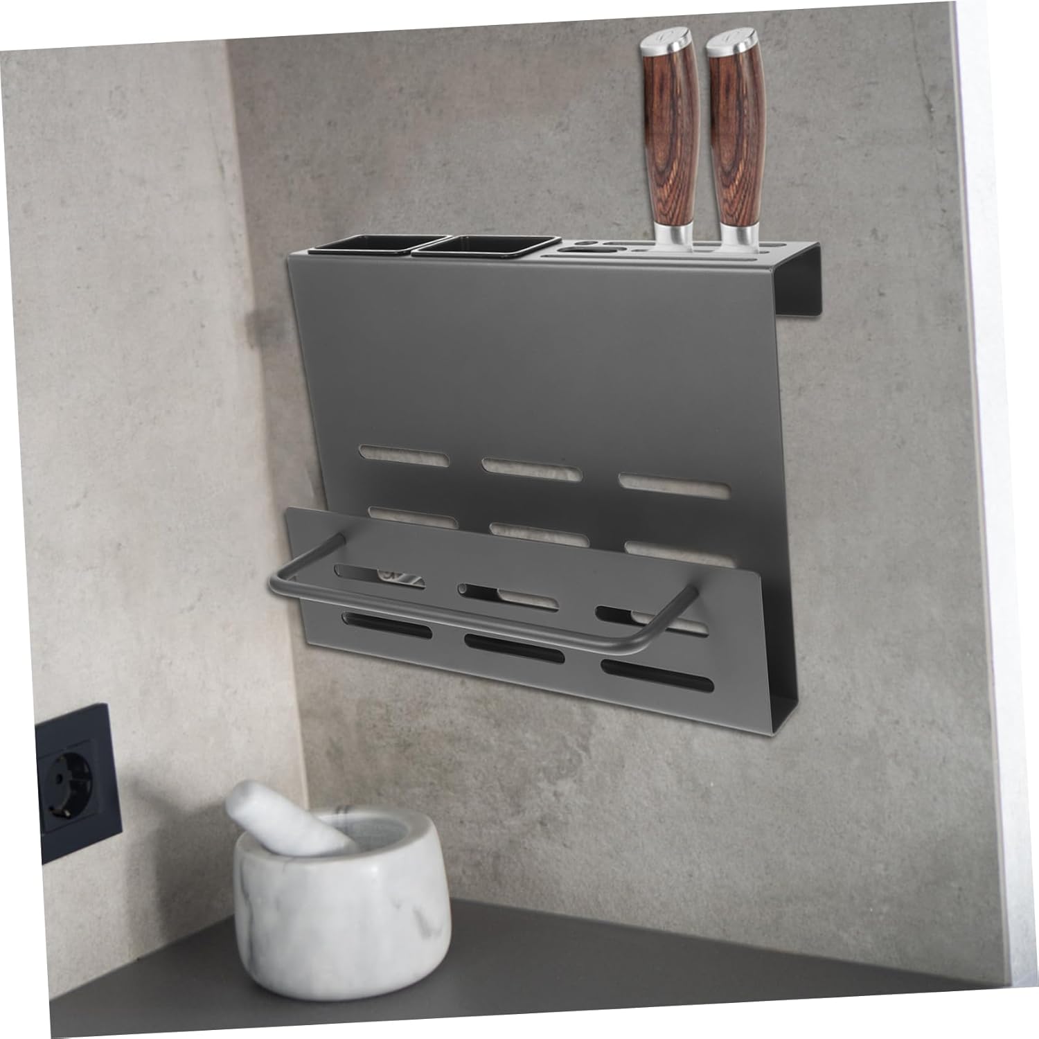 Multi Function Wall Mounted Kitchen Organizer with Compact Chopstick Holder Sturdy Utensil Storage and Cutting Board Rack Space Saving Design for Stylish Kitchen Decor