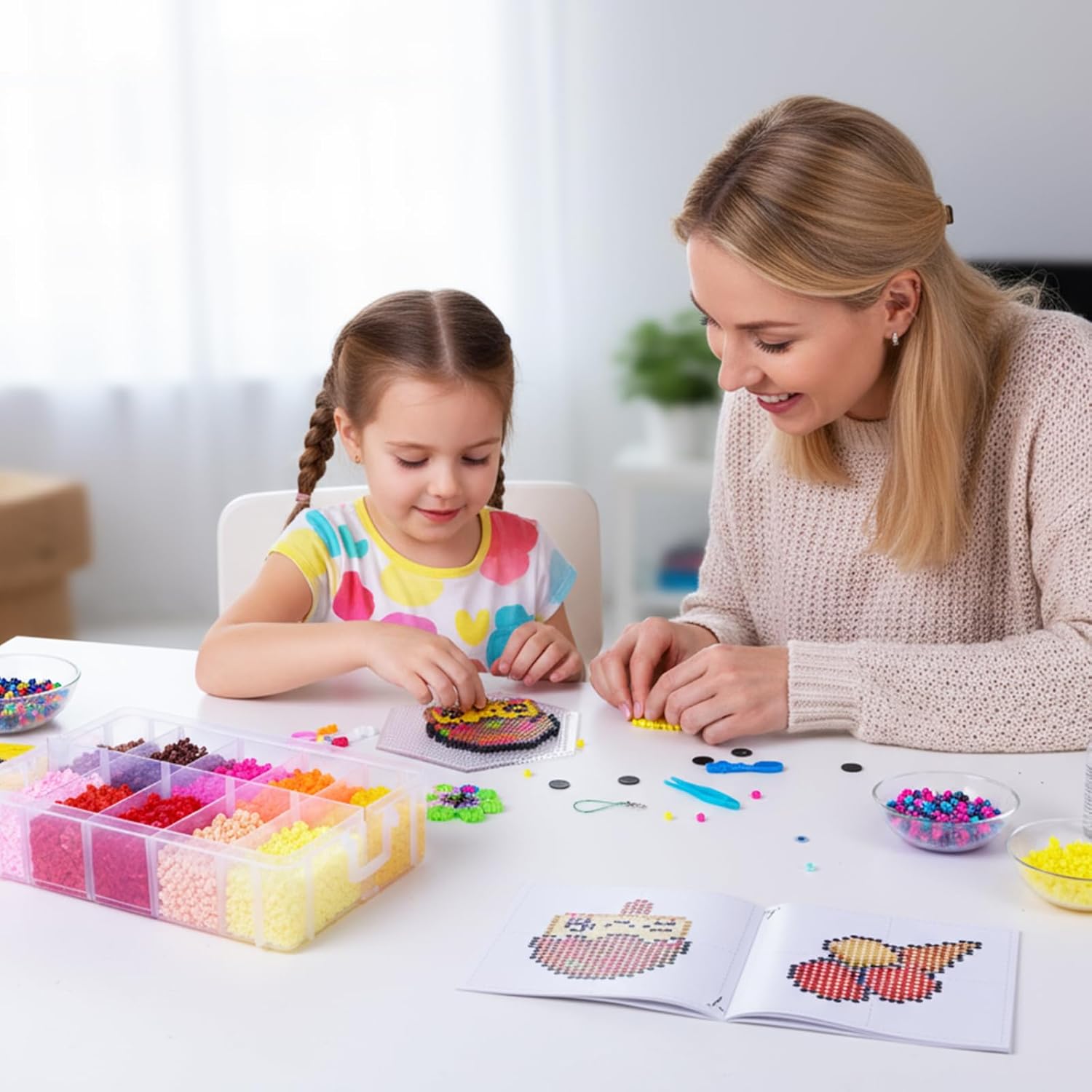 QUEFE Fuse Beads Kit - 21000 pcs 5mm in 24 Colors Melting Beads with Over 80 Accessories and Storage Box, DIY Arts & Crafts for Kids, Creative Toy and Gift Idea for Birthday, Party and Classes