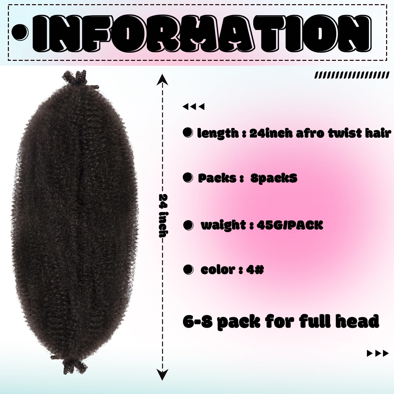 Springy Afro Twist Hair 24 inch 8Packs Pre Fluffed Marley Twist Braiding Hair Spring Twist Hair Wrapping Hair for Soft Locs Hair Extensions (4# - Image 2