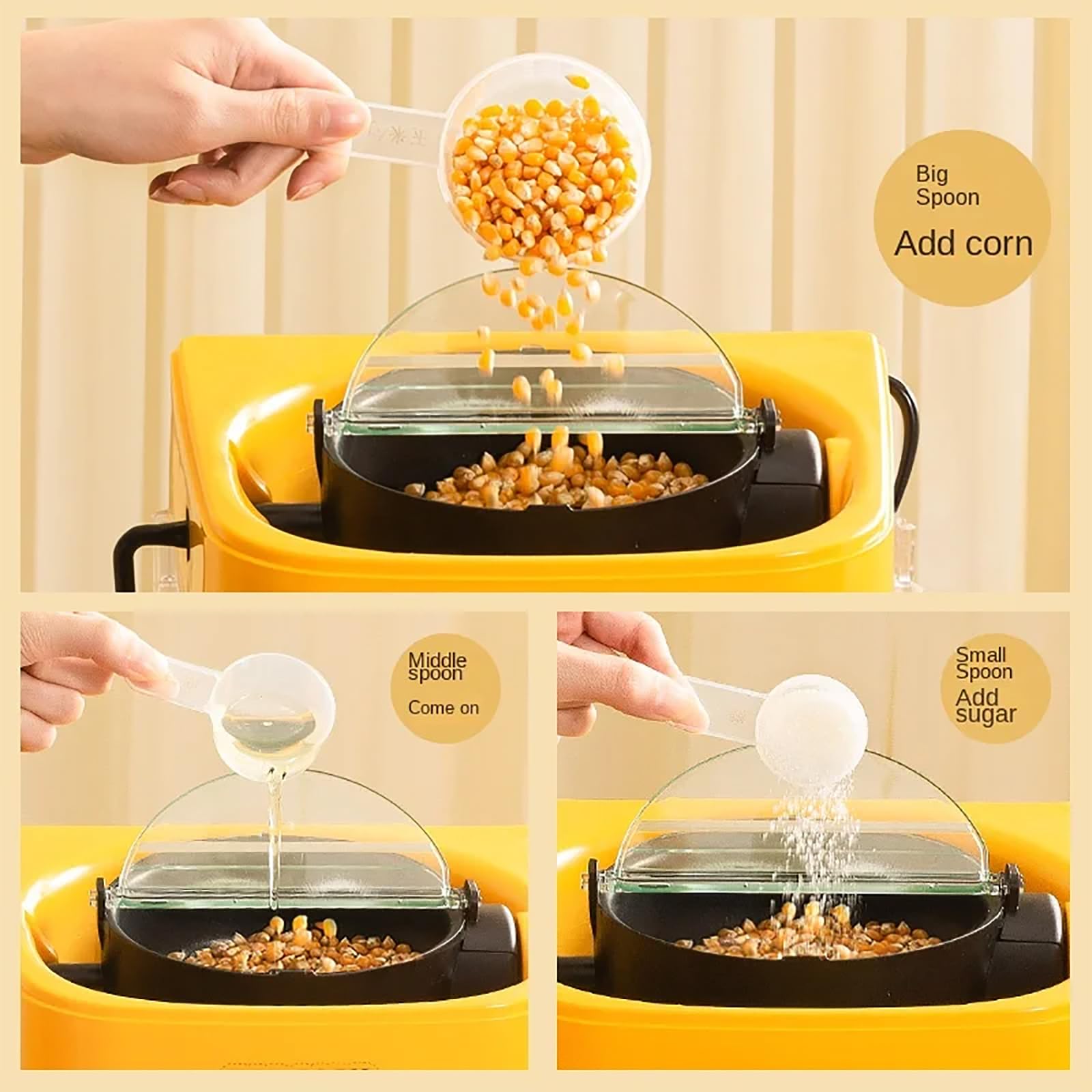 Máquina De Palomitas De Maíz, Máquina Comercial De Palomitas De Maíz Con 3 Cucharas, Operación Con Un Botón Y Acabado Rápido, Hervidor Y Puerta Extraíbles Y Fácil De Limpiar, Para Fiestas, Hogar