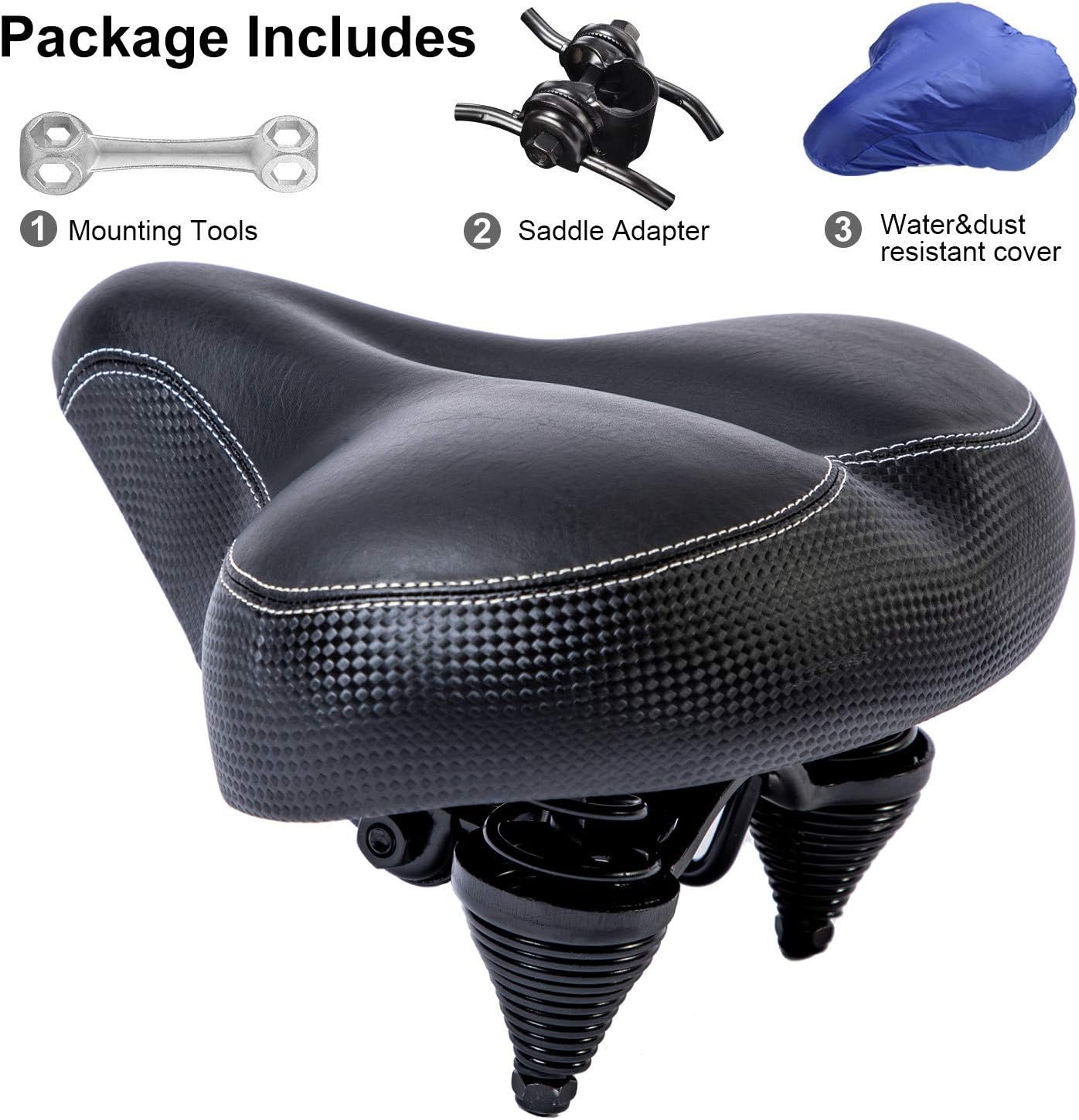 YBEKI Comfortable Wide Bike Saddle - Bicycle Seat is Thickened, Widened, High Rebound Foam Padded, Soft and Breathable Double Spring Design for Most Indoor Outdoor Bike. 1 Year Warranty