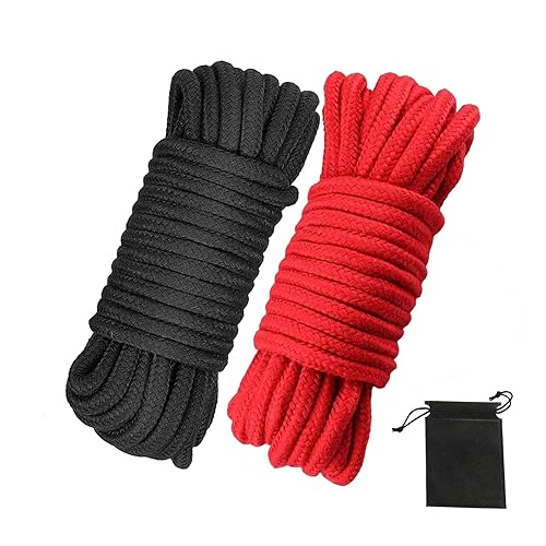 picoggo Soft Cotton Rope, 32 feet / 10m Rope, 8mm Thick, Soft Rope, Long Rope, Soft Tying Rope (Black+Red+Bag) - picoggo-cotton-rope2_brb