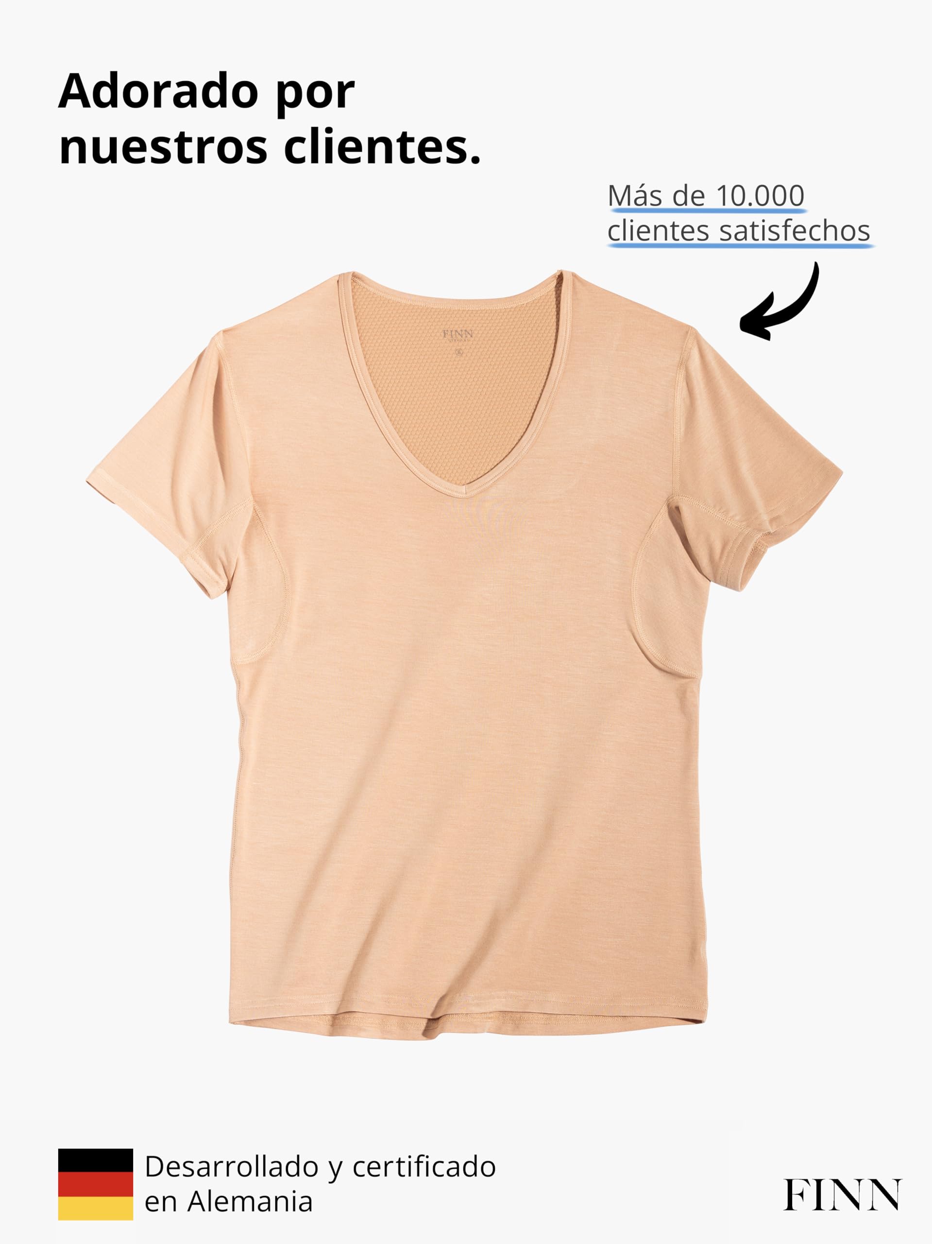 FINN Camiseta Anti-Sudor Hombre con Cuello de Pico y Parches antisudor contra la Sudoración Intensa - Camiseta Interior con Protección Garantizada contra Manchas de Sudor y Mal Olor