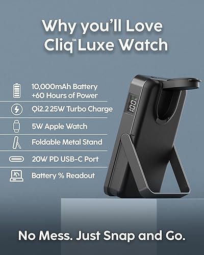 Miniatura 7 de myCharge CliqLuxe - Banco de energía inalámbrico magnético de 10,000 mAh, compatible con iPhone y MagSafe  Cargador portátil Qi2.2 de 25 W Mag