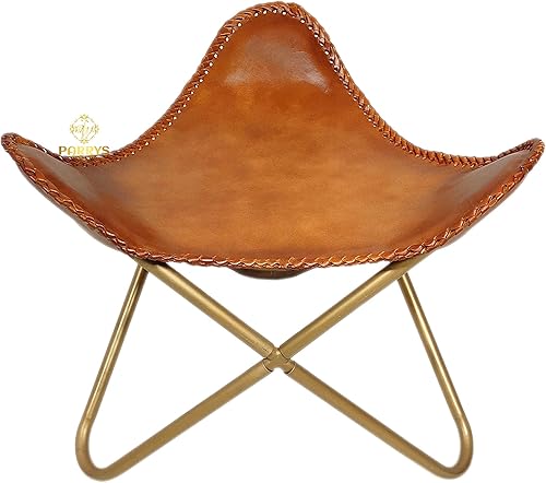 Miniatura 5 de PLW Silla de piel de búfalo hecha a mano, decoración del hogar, silla de mariposa con marco de hierro plegable, color verde