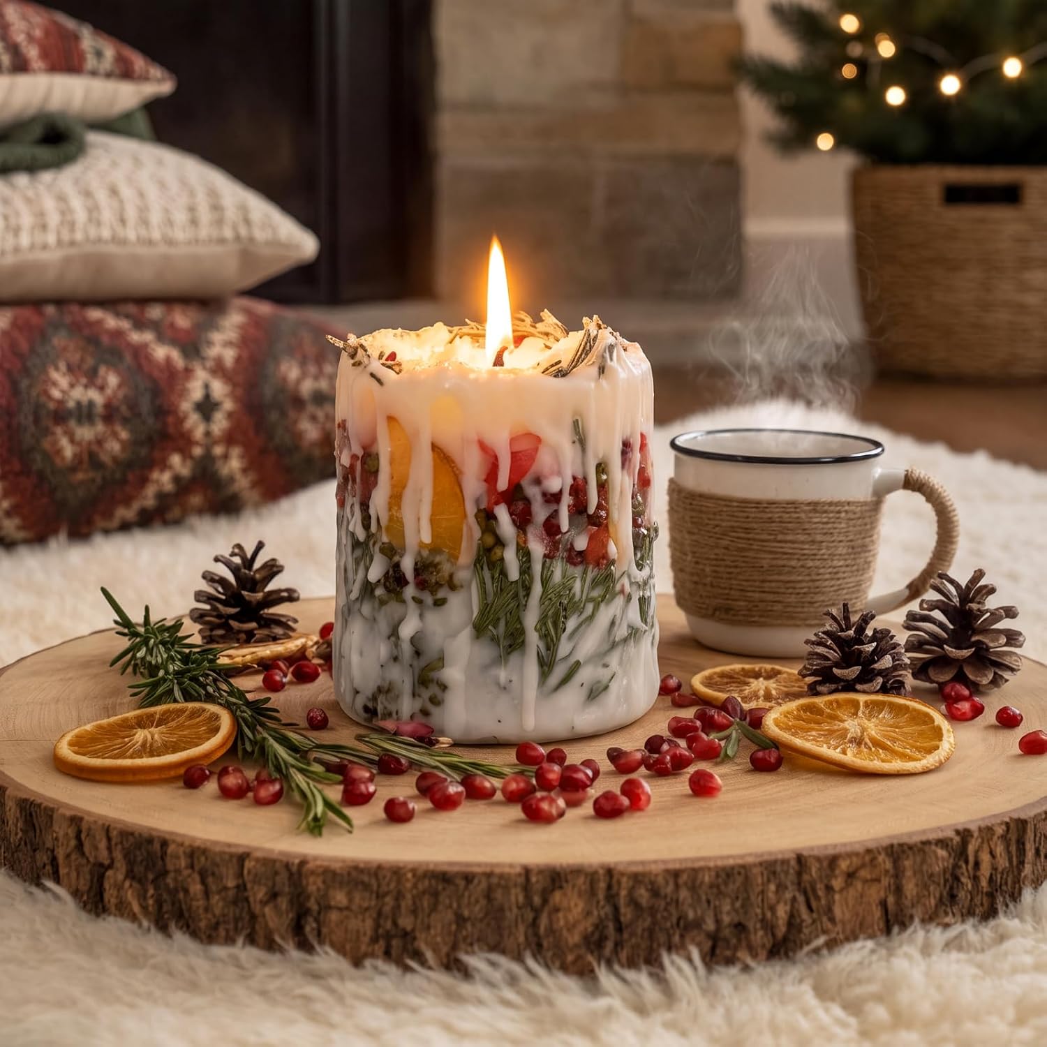 Loopeer Fall Botanical Pillar Candle Rings Real Flowers Orange Cinnamon