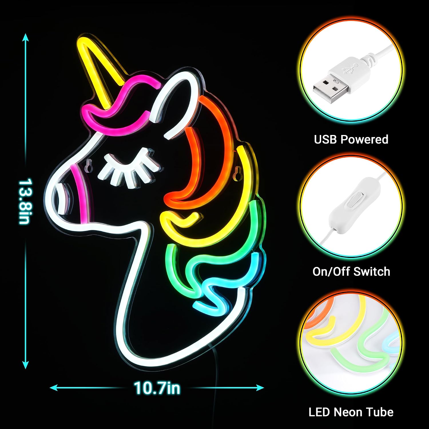 Kavaas Neon Unicorn Sign 13.8" x 10.7", LED Unicorn Neon Lights for Girls Room Office Dorms - Best Gifts for Birthday, Christmas, Unicorn Lovers, Kids image 3