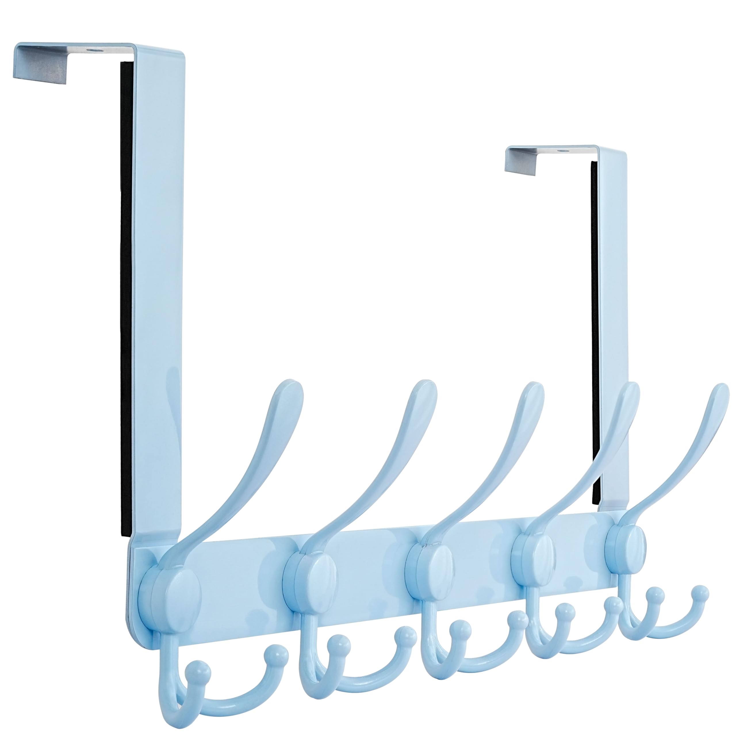 Dseap Over The Door Hook Hanger - Fits 35mm to 45mm Doors | 5 Tri Hooks Heavy Duty Towel/Coat Rack | Door Organizer for Clothes, Jackets, Hats, Towels, Blue