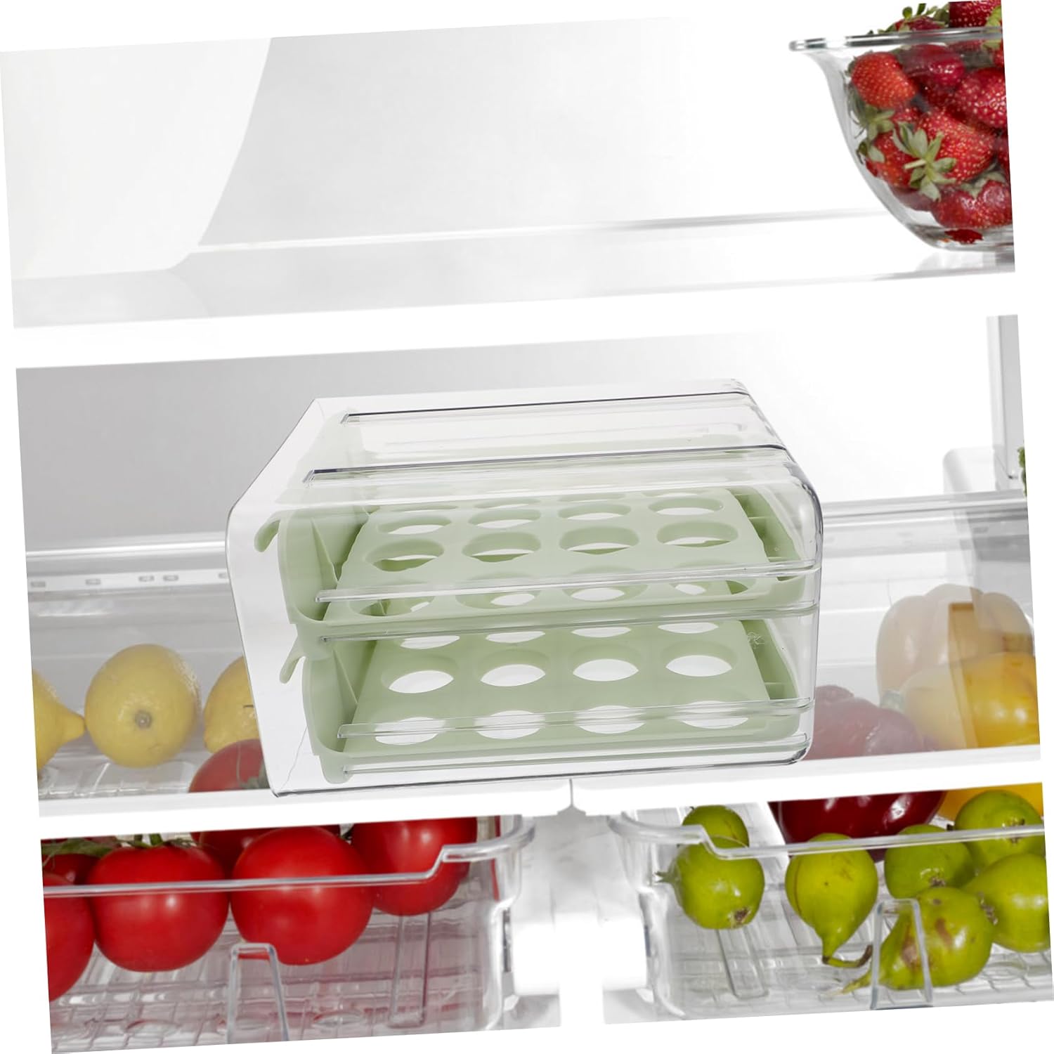 NUOBESTY Multi Grid Egg Storage Container for Refrigerator Durable Design Space Saving Organizer for Household Use Holds Multiple Layers of Eggs Reusable Box Light