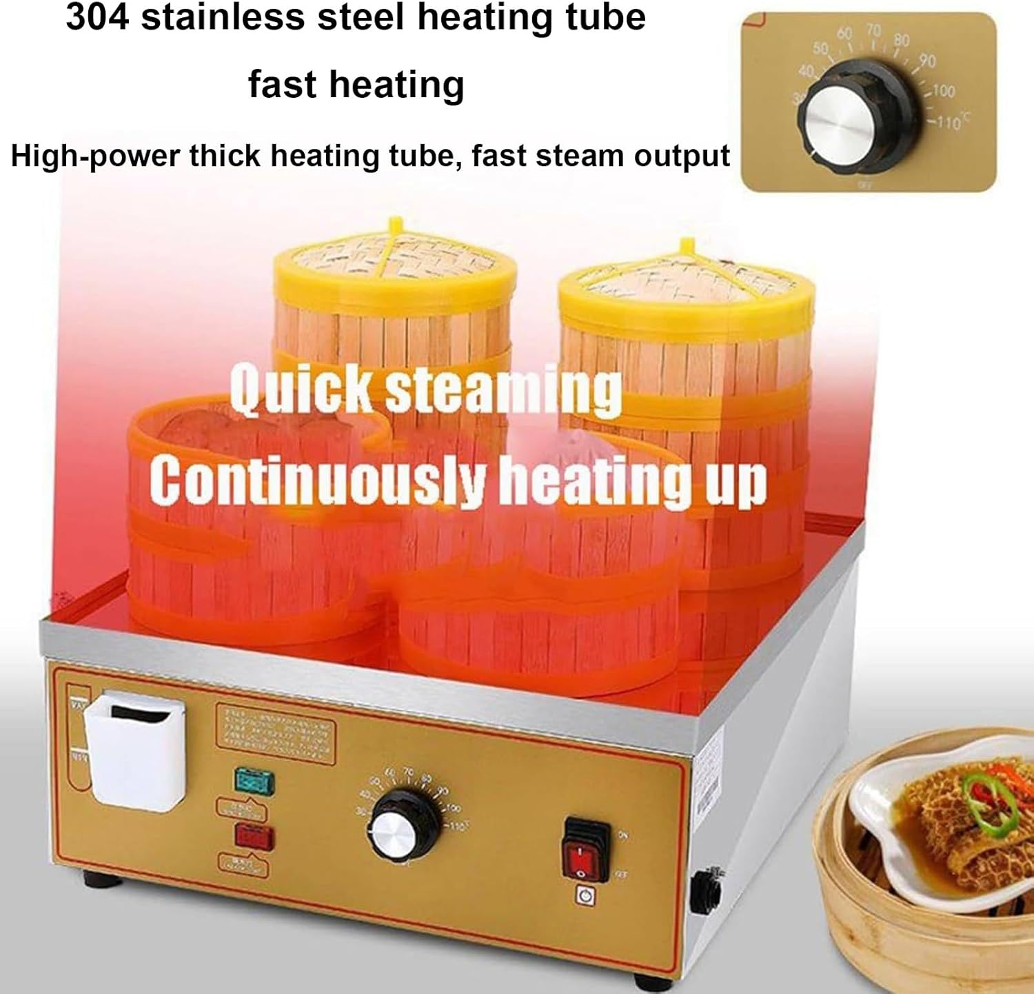 Electric Steamed Bun Machine 2/4/6-Hole, Commercial Electric Steamer, Independent Water Supply, 30~110°C Temperature - Perfect for Restaurants