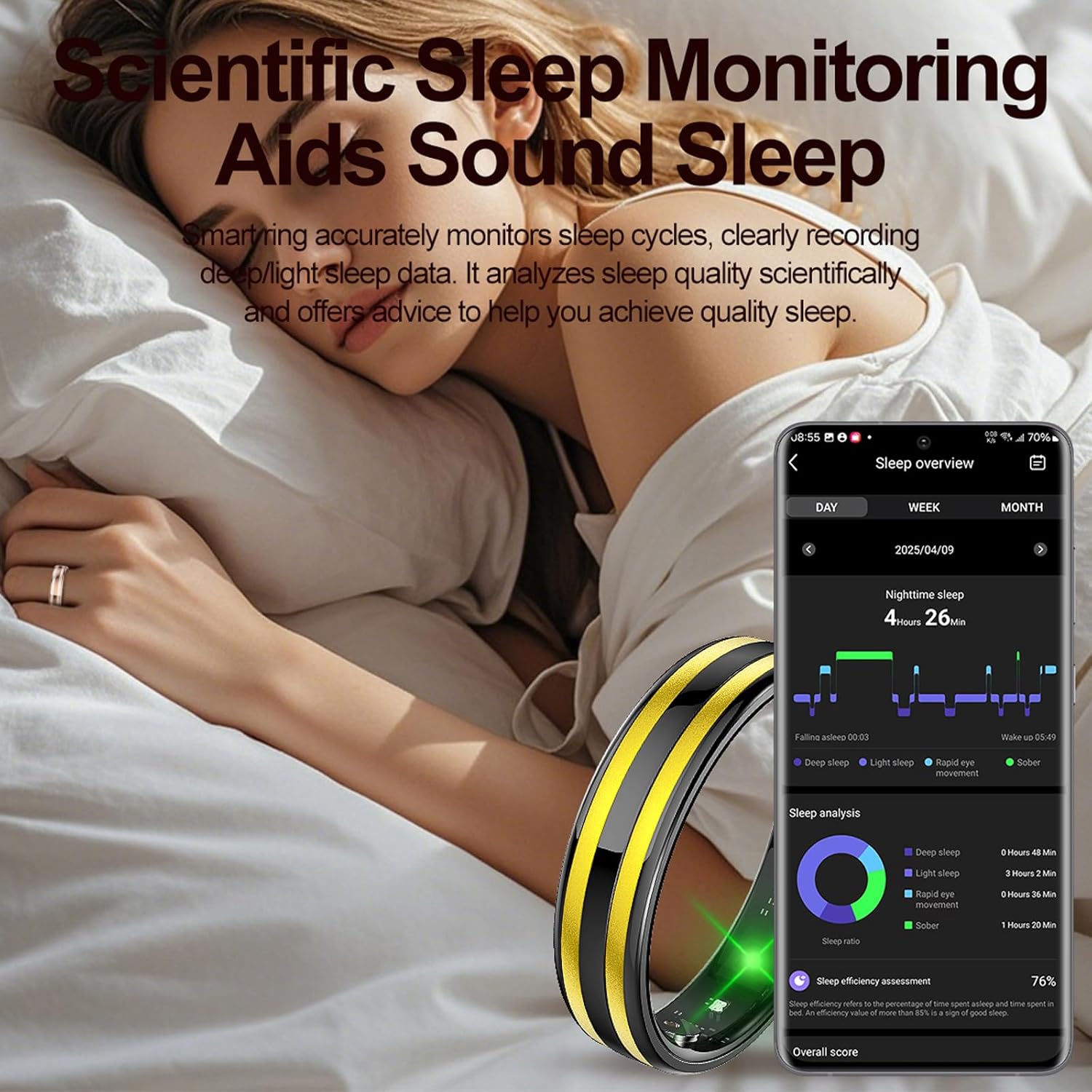 Smart Ring for Men Women Fitness Tracker Ring with Sleep Monitor Heart Rate Tracking Gesture Control Activity Tracker Health Ring Ceramic Metal Smart Ring Gift for Couples Waterproof Ultra-Thin 6.3mm