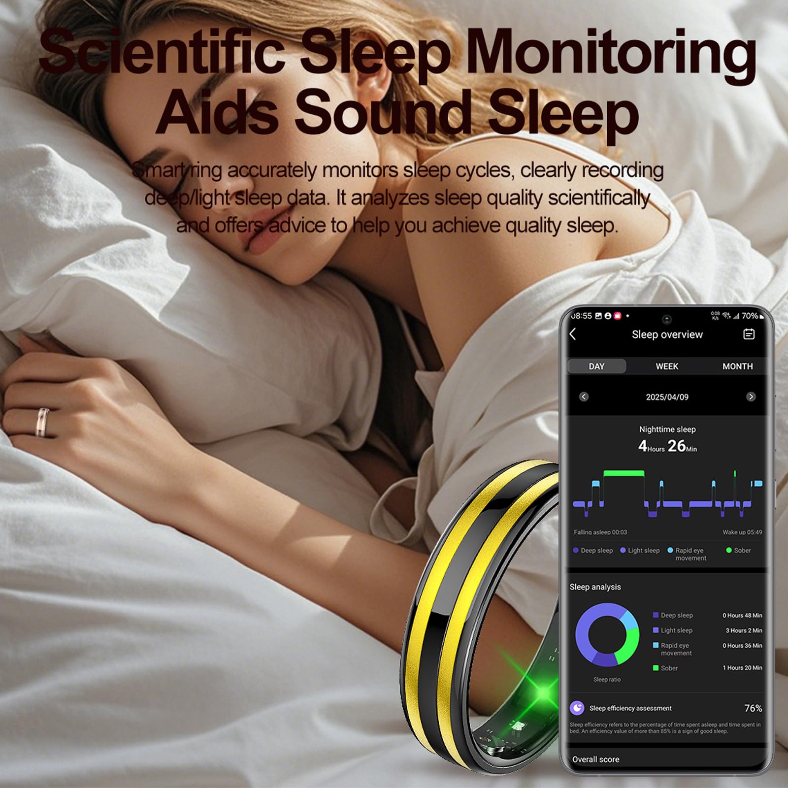 Anillo inteligente para hombres y mujeres, anillo de seguimiento de fitness con monitor de sueño, seguimiento de frecuencia cardíaca, control de gestos, rastreador de actividad, anillo de salud