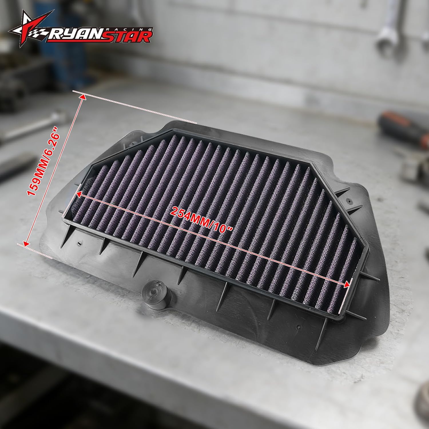 RYANSTAR RACING Engine Air Filter Compatible with 2009-2019 Kawasaki Ninja ZX-6R / ZX600 (KA-6009) Powersport Air Filter Washable & Reusable High Performance Air Filter