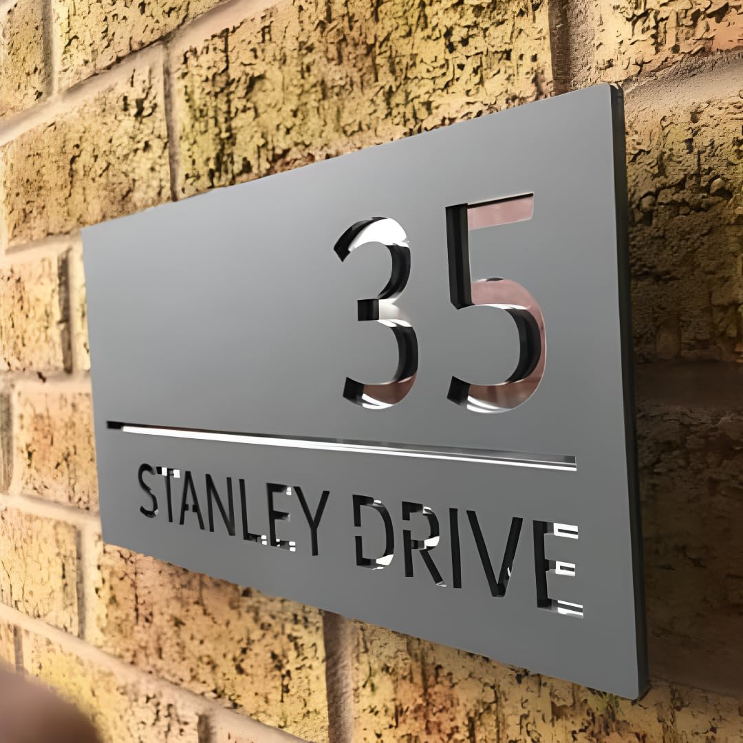One of a Kind Design UK Personalised Custom Rectangle House Sign 40x20 cm Name Number Plaque Door Address Plate Coloured Acrylic Waterproof - Black