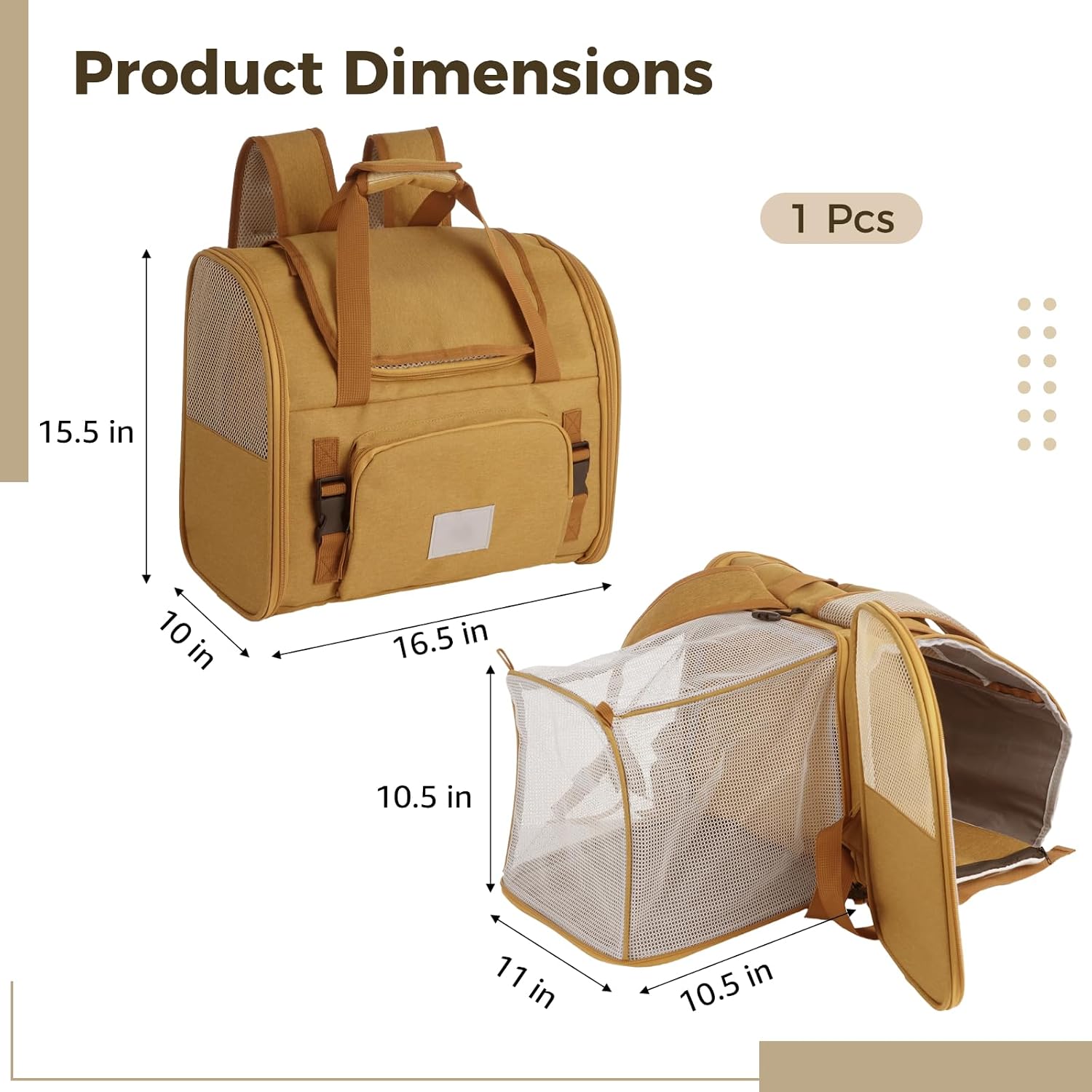 Expandable Pet Backpack Carrier with Ventilated Mesh Top Sides, Folding Travel Backpack with Shoulder Straps Quick-Release Waist Strap Luggage Wrap for Cats Small Dogs Puppies