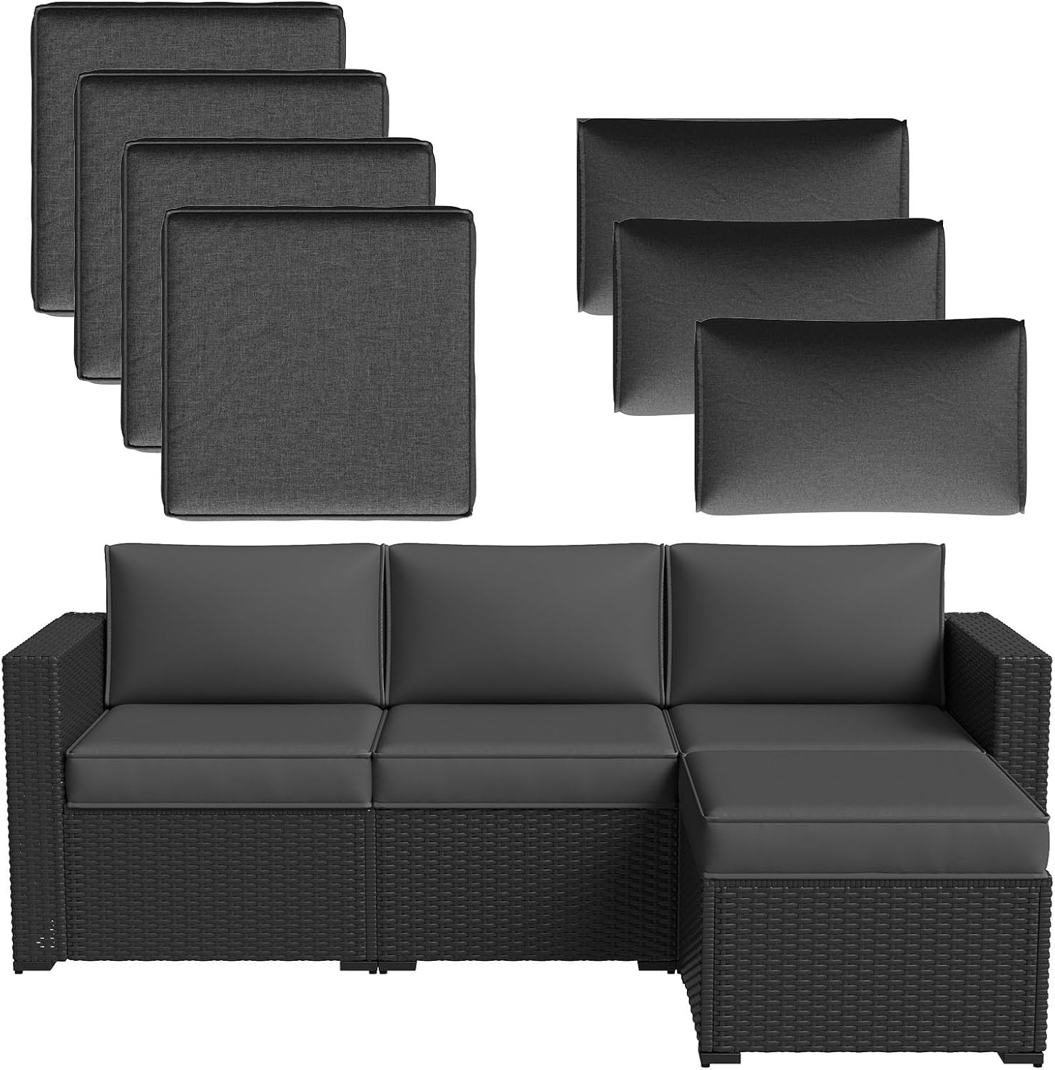Aoxun 7-Piece Grey Patio Furniture Cushions Set: Thick Seat & Back Cushions, Splashproof, Fade-Resistant, Non-Slip for Outdoor Sofas