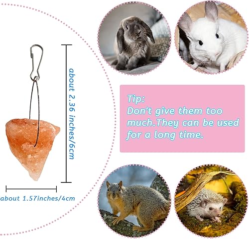Miniatura 3 de PINVNBY Bloque de sal del Himalaya para lamer conejo, 12 piezas de bloques de sales minerales naturales rosas para mascotas pequeñas con gancho para