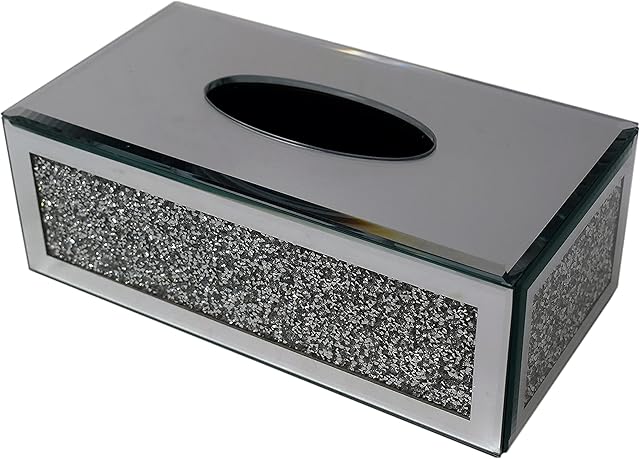 Crystal Crown® Tissue Box Holder Glass Crystal Storage Box for Home Décor, Table Napkin, Napkin Holder Table, Silver