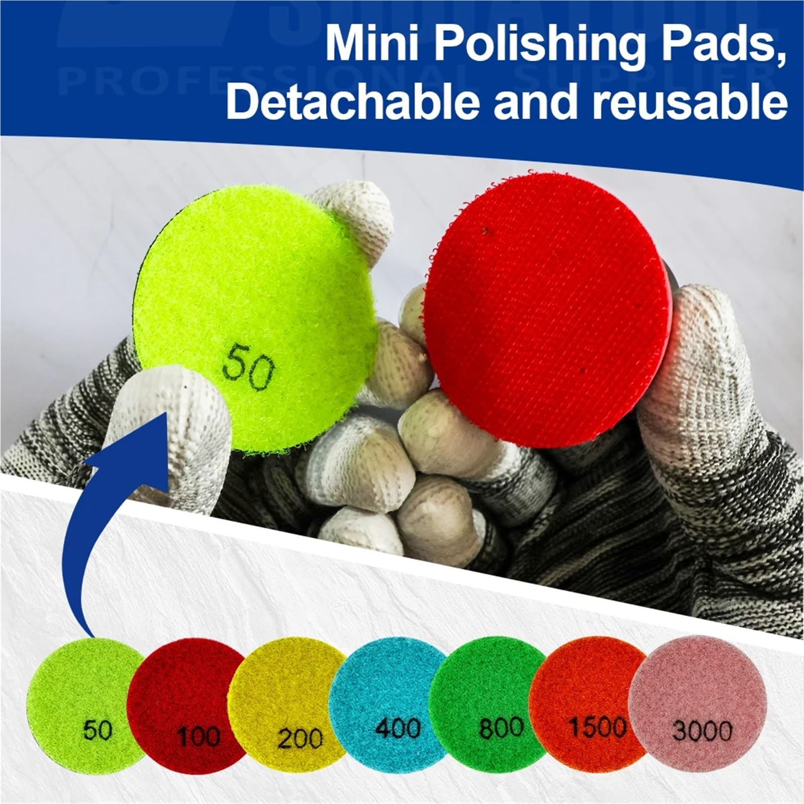 Almohadillas de pulido 7 Uds Mini almohadillas de pulido diamante diámetro 50mm juego discos lijado resina for granito mármol 2 pulgadas pulidoras piedra flexibles(7pcs Set)