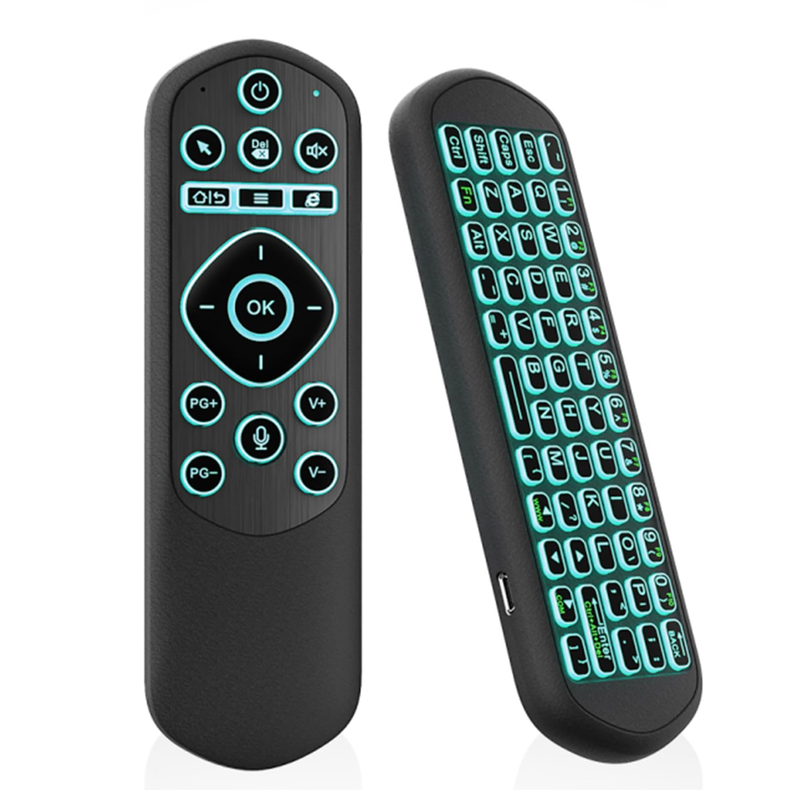 Backlit Remote Control with Keyboard for TV Box, 2.4G Air Mouse Remote for Android TV Box MXQ T95 X96, Wireless Universal Remote Keyboard Combo Rechargeable Type-C for Smart TV HTPC Projector (Black)