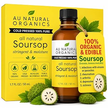 Au Natural Organics Organic Soursop Oil Graviola, Annona Muricata for Serious illness | Cell Support & Regeneration, Immune Boost, Liver and Sleep | Guanabana Oil for Face, Skin, Hair | 1.7 oz