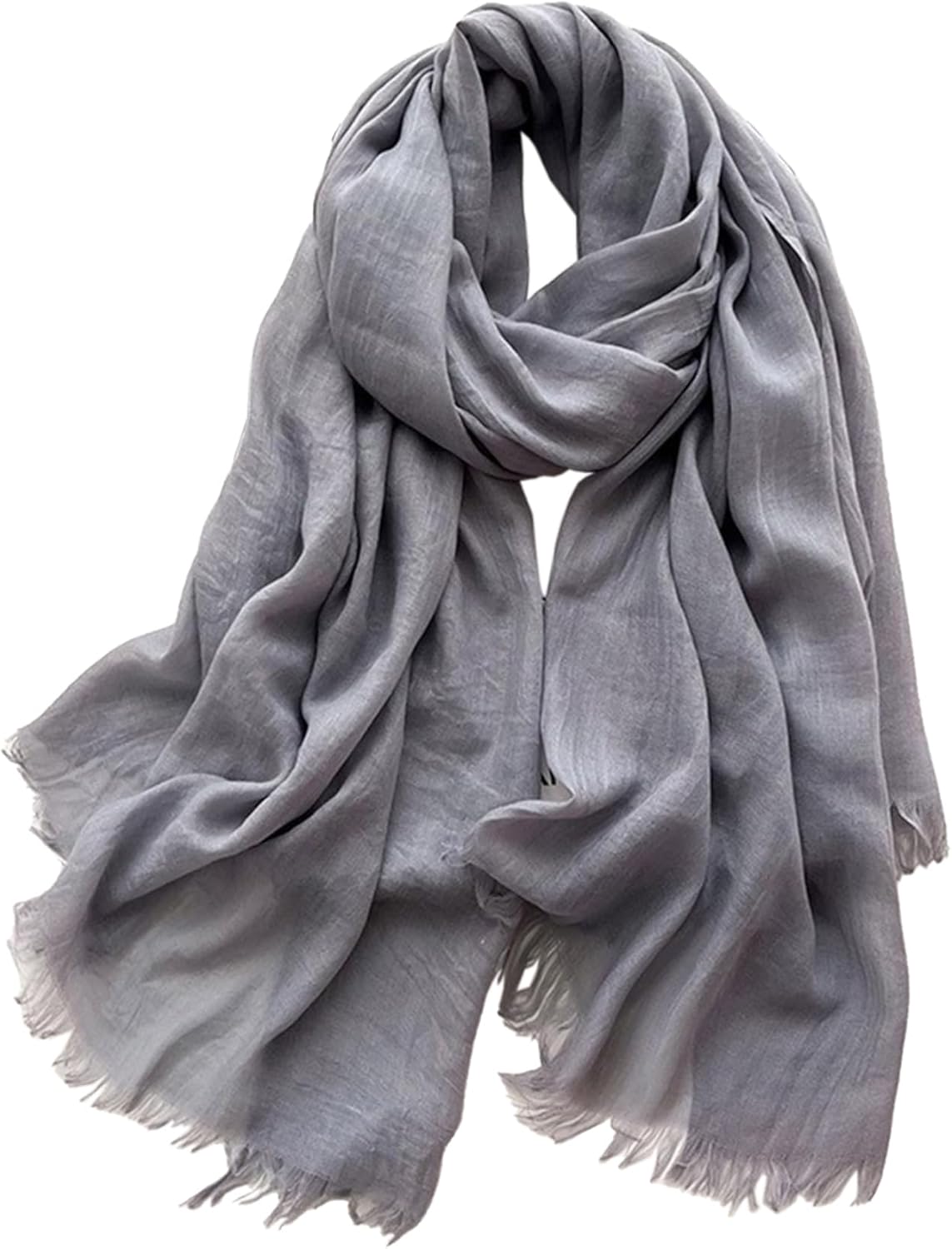 Solid color cotton and linen scarf, wrinkled all season versatile long sunscreen fashionable shawl