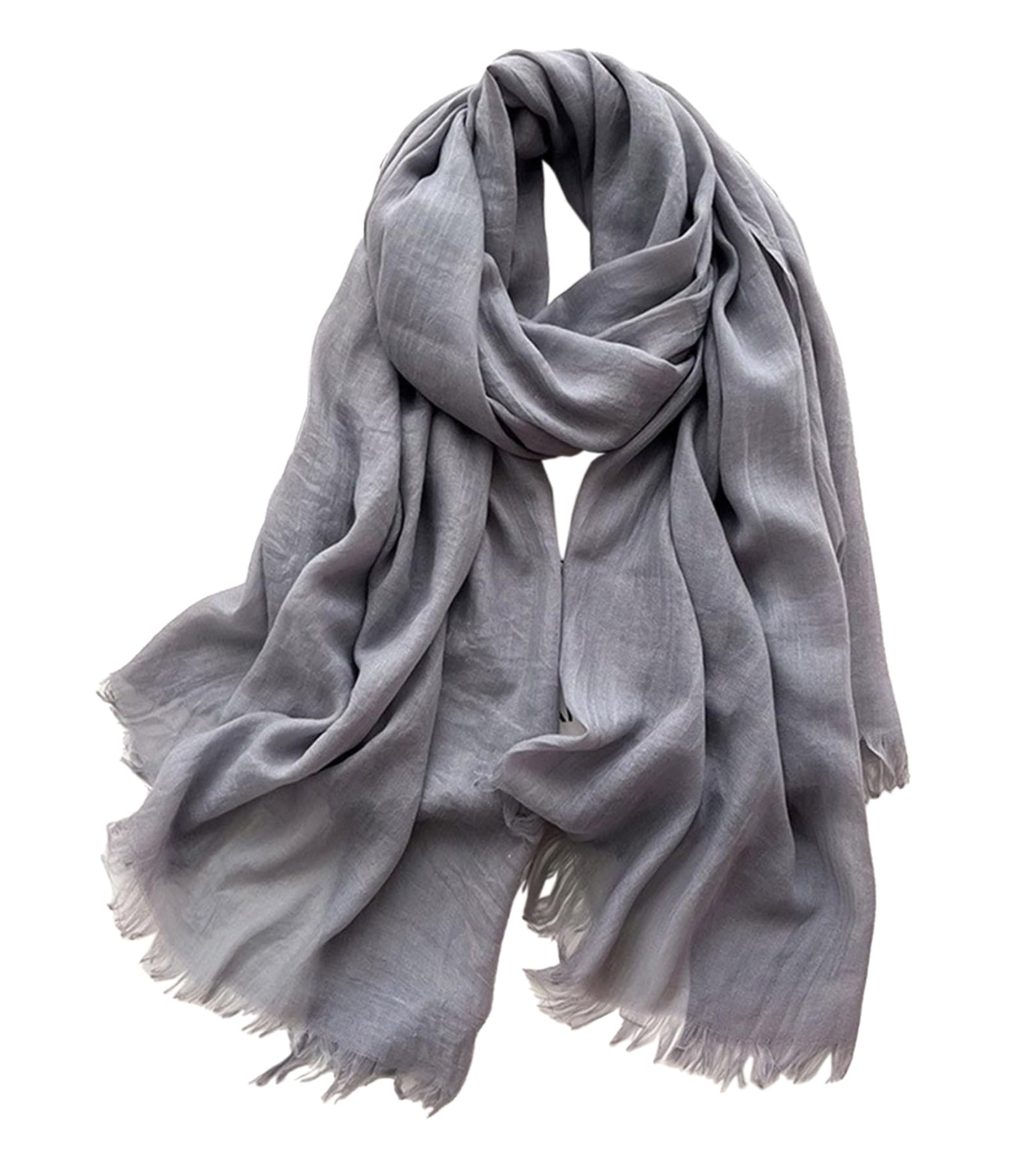 Canxiaoba Solid color cotton and linen scarf, wrinkled all season versatile long sunscreen fashionable shawl