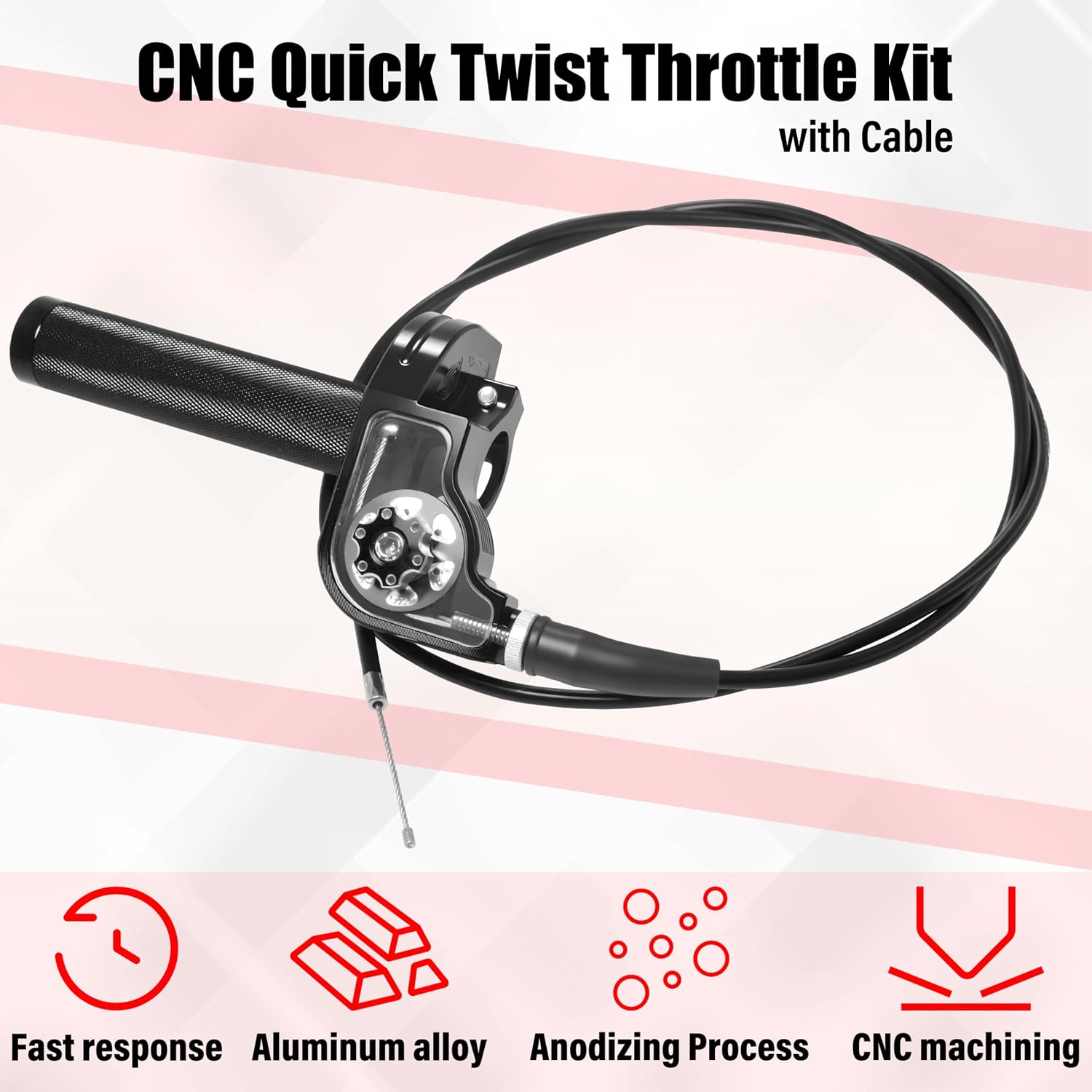 Universal CNC Quick Twist Throttle Kit with Cable for 7/8" Bars - Fits CRF50 70 110 125 230 250, KLX, XR, Pit & Dirt Bike, ATV, Mini Bike (CT200U) (Style - A, Black)