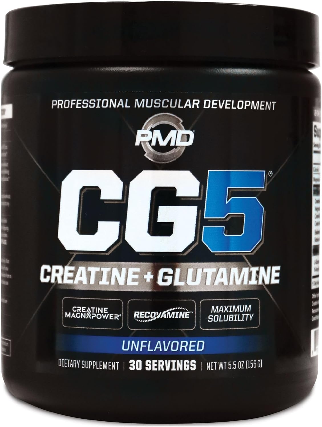 PMD Sports CG5 - Creatina Premium și L Pulbere de Glutamină - Putere maximă de Recuperare, Construiți Musculatura Lean, Creșteți Performanța Antrenamentului - Pre Antrenament și Post Antrenament - Porții Nearomatizate 30