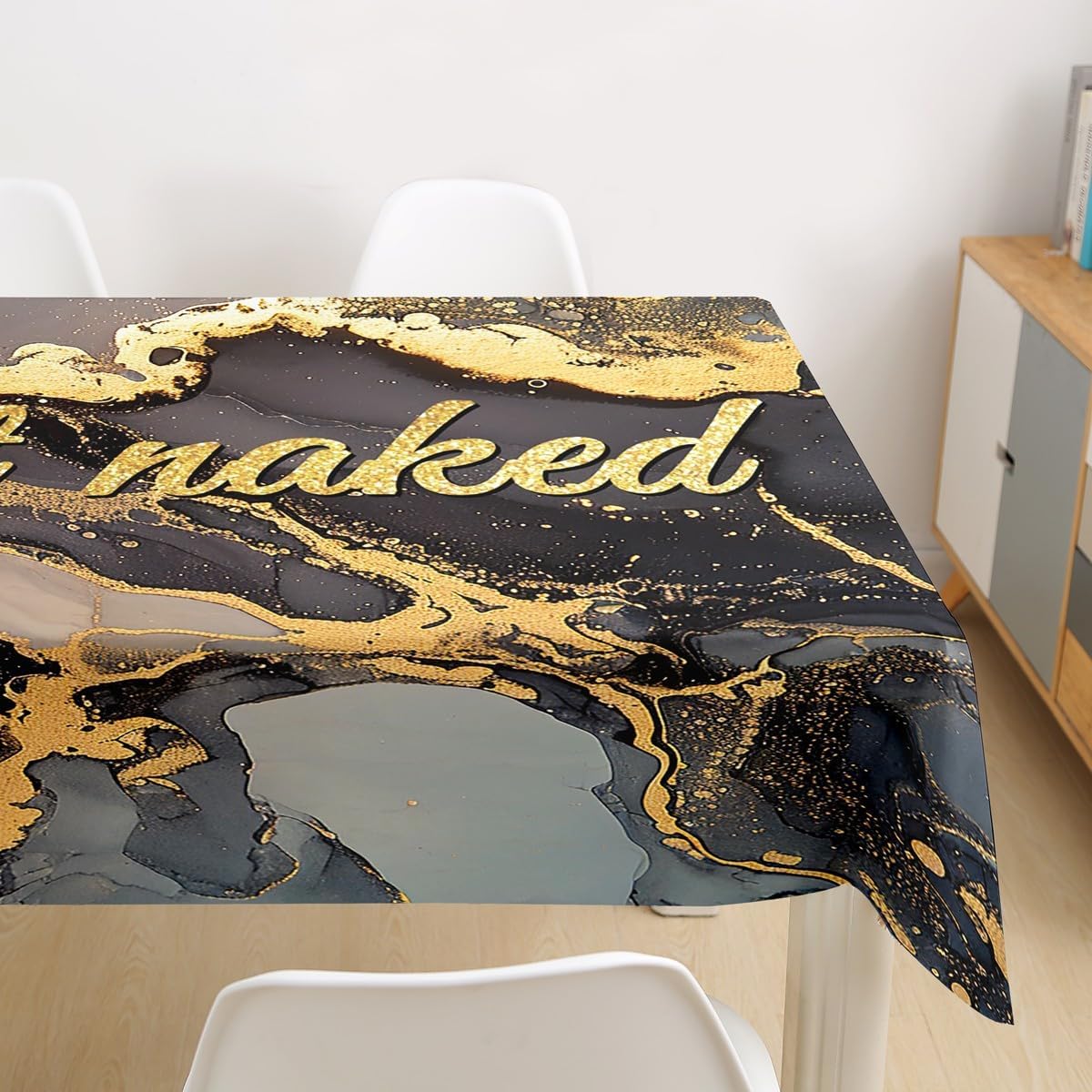 Get Naked Tablecloths,Gold Glitter Black Marbling Print Table Cloth for Adult Women Men Room Decor,Valentine's Day Funny Quotes Table Accessories Luxury Black Table Cover,55"x94" image 2