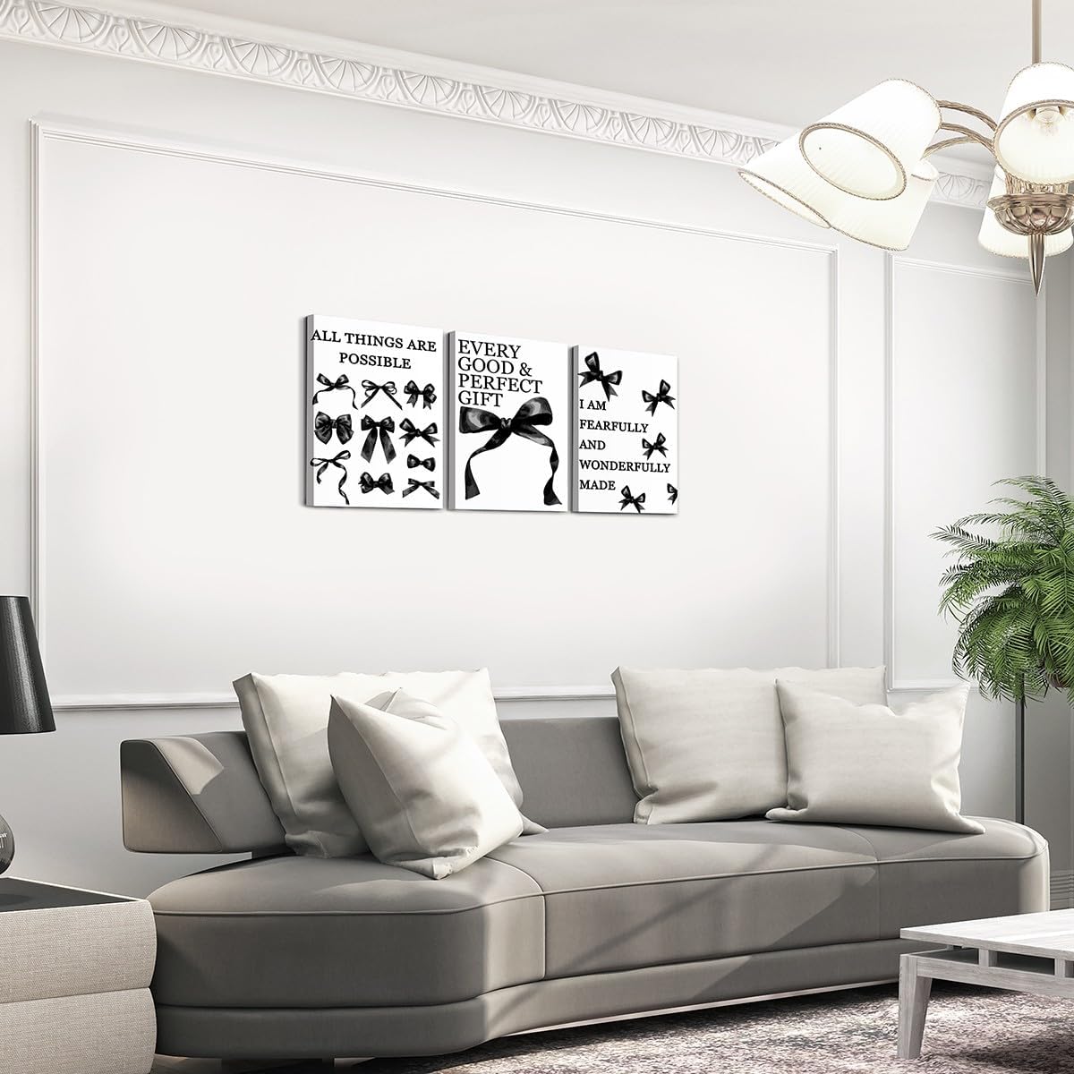 Feelyou 3Pcs Black Bows Wall Art Preppy Watercolor Bows Canvas Posters Prints Girly Aesthetic Wall Decor Pictures for College Apartment Bedroom Decoration，12 inch x 16 inch x 3pcs