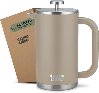Campo Libre.® Giorgio. French Press, Coffee Press - 1000ml Stainless Steel Cafetiere, Double Wall Insulated, Plastic Free, Thermal Coffee Maker with Spare Filter - Dishwasher Rack - Recycled Steel.
