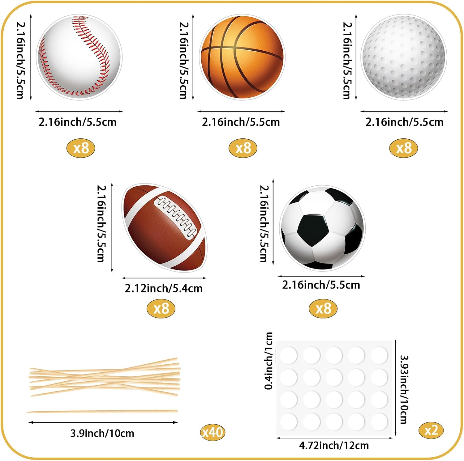 Hooqict 40Pcs Sports Cupcake Toppers Football Soccer Basketball Baseball Golf Ball Cake Topper Decorations Cupcake Picks for Kids Boys Men Game Day Sports Themed Birthday Party Decorations