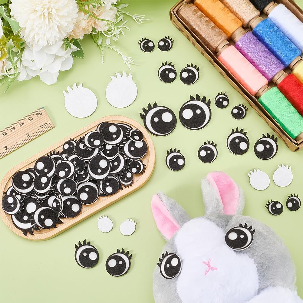 FINGERINSPIRE 120Pairs (240PCS) Felt Eyes for DIY Craft 4 Sizes Round Amigurumi Eyes for Dolls Craft Projects Soft Material Craft Eye with Classic Black White Design Ample Supply for Dolls Creations