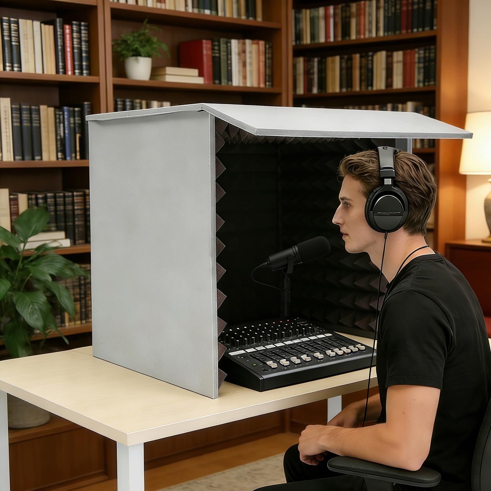 OUKANING Tragbare Schallschutz Box 60cm, faltbar für Home-Studio, Podcast | Faltbare Schallschutzhaube mit Akustikschaum. für Podcast, Gesang, Studio. Leicht & kompakt