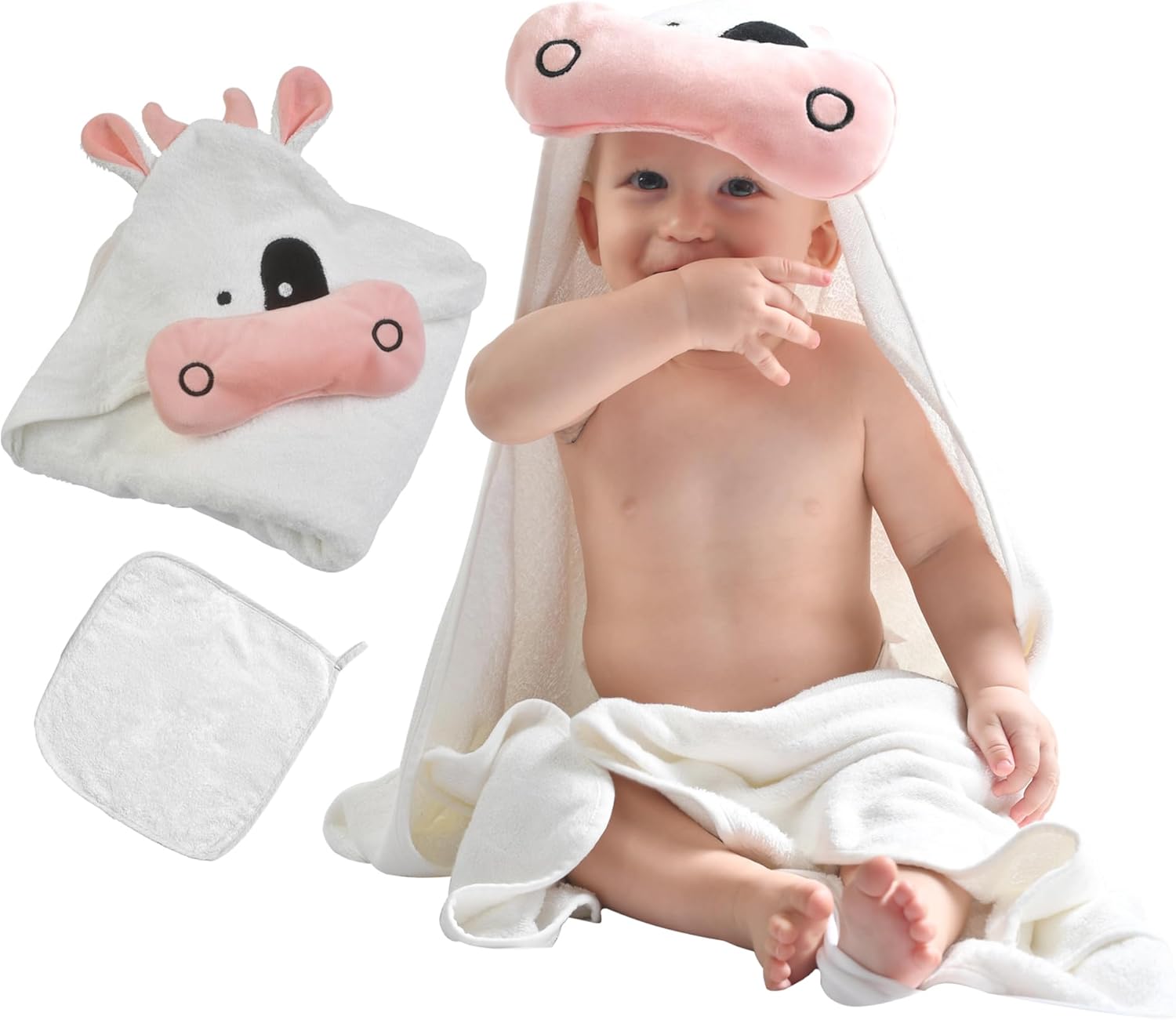 POCASOPA Hooded Towel with Cute Cow Design - Rayon Made from Bamboo Baby - Ultra Soft, Absorbent & Hypoallergenic - Large 35x35” Organic Towel for Newborns, Toddlers & Kids - Image 2