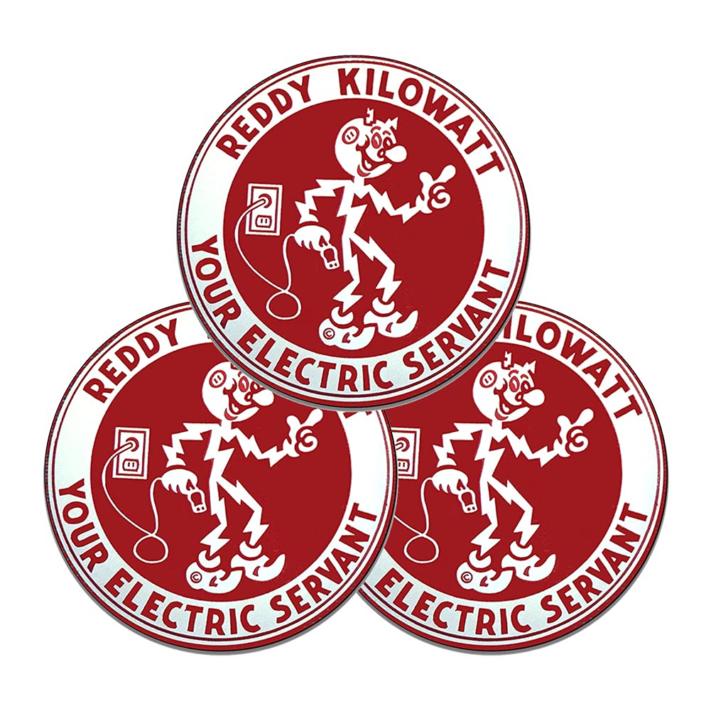 Brotherhood Reddy Kilowatt Your Electric Servant Patch Collectables Seal Gas Signs Reproduction Car Company Vintage Style Signs Round Metal Tin Aluminum Sign Garage Home Decor 3" 3 Pack