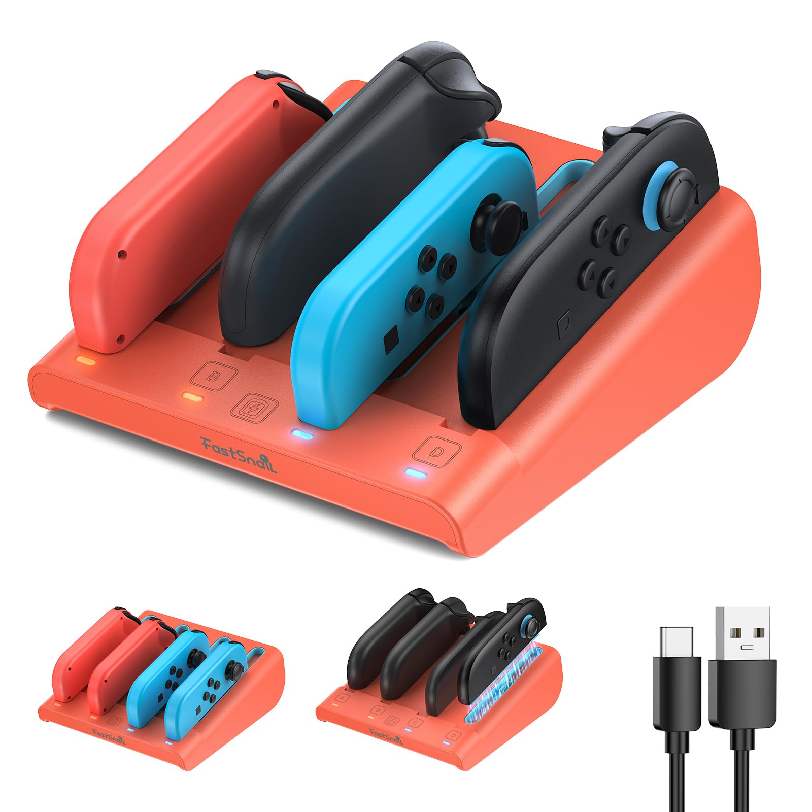 FASTSNAIL Switch Controller Charger for Nintendo Switch 2/1/OLED for JoyCon